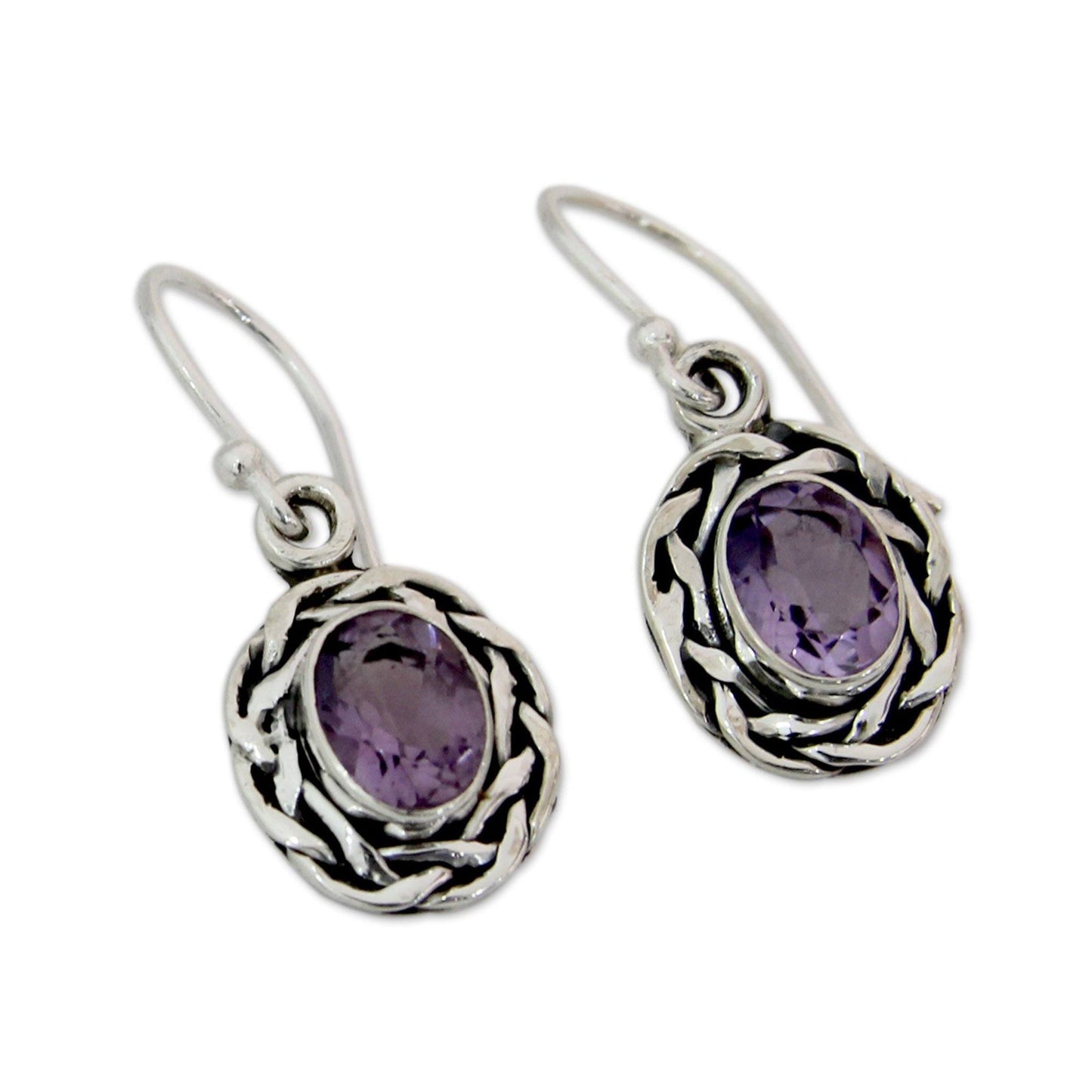 Woven Sterling Silver & Amethyst Drop Earrings