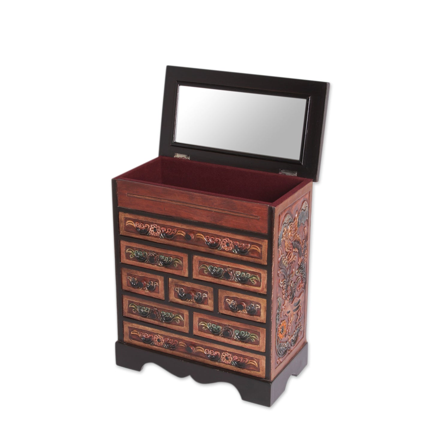 Nature's Glory Flora and Fauna Cedar and Leather Jewelry Box with Drawers