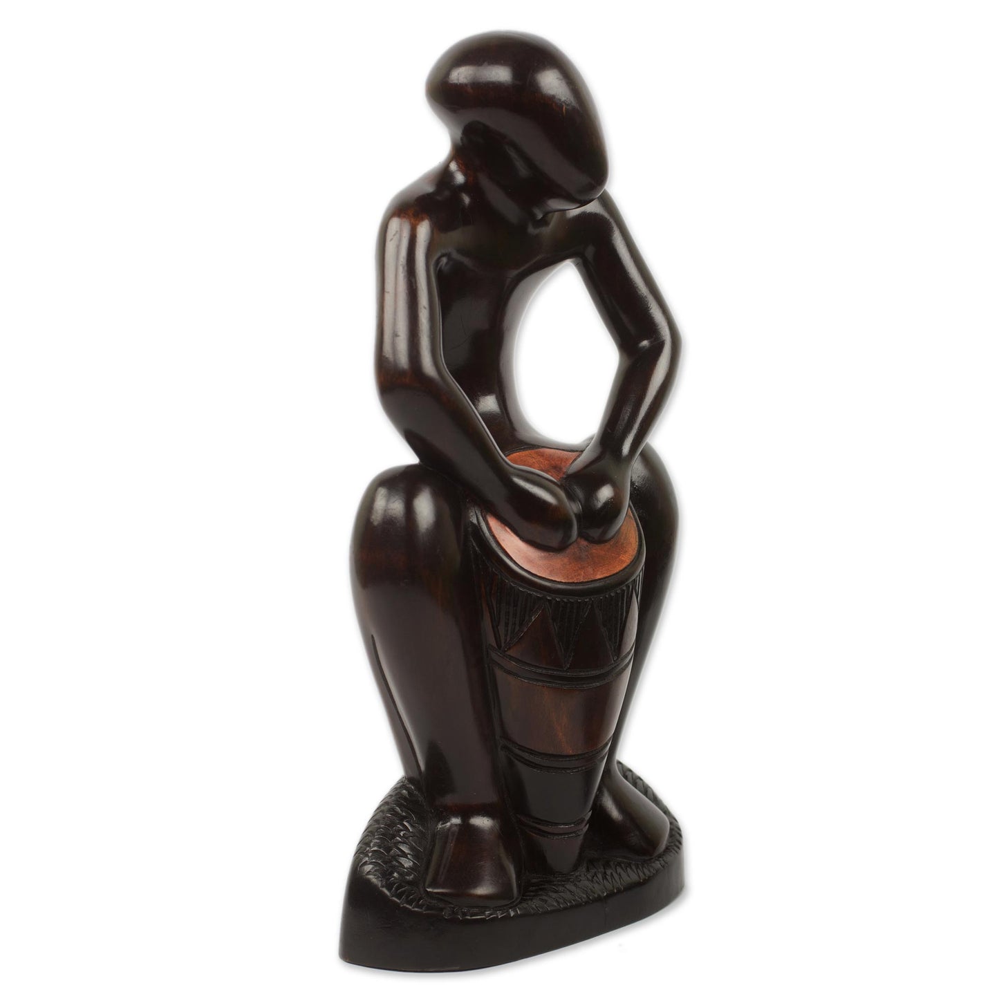 Kpanlogo Drummer Original Ebony Wood Sculpture of African Drummer