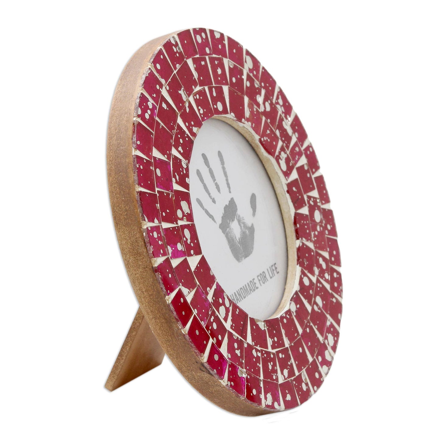 Red Ruby Handcrafted Round Red Mosaic Picture Frame (4 x 4)