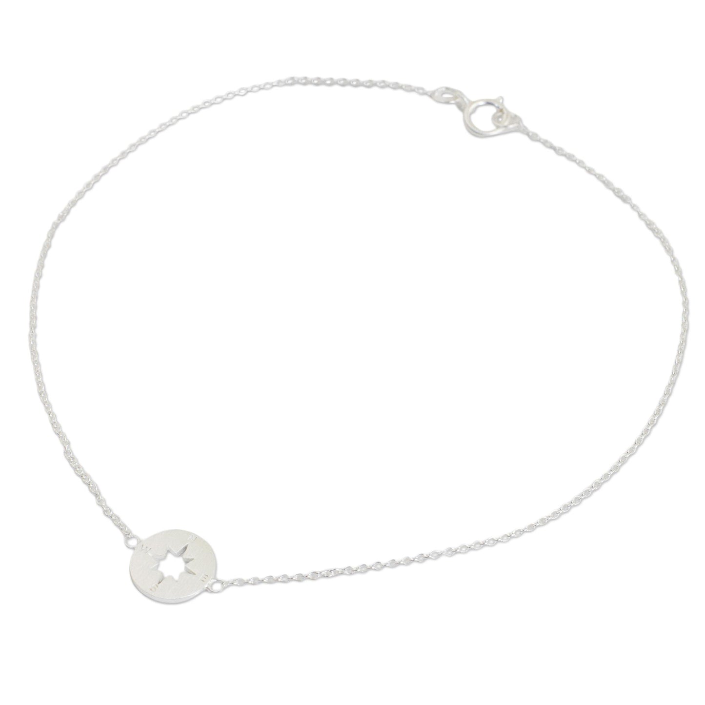 Compass Handcrafted Brushed Sterling Silver Anklet from Thailand