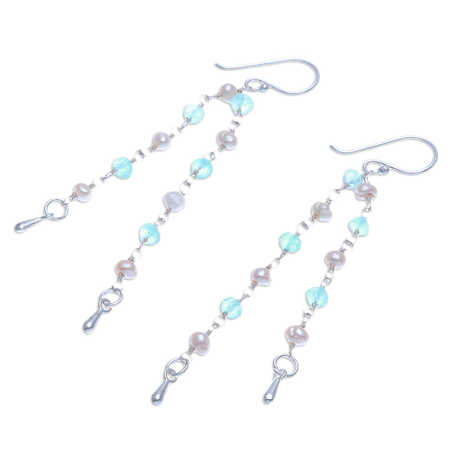 Morning Peace Handmade Apatite and Cultured Pearl Dangle Earrings