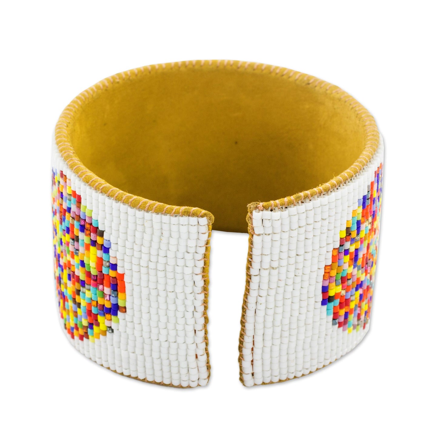 Fiesta in Santiago Handcrafted Leather Cuff Bracelet with Colorful Beads