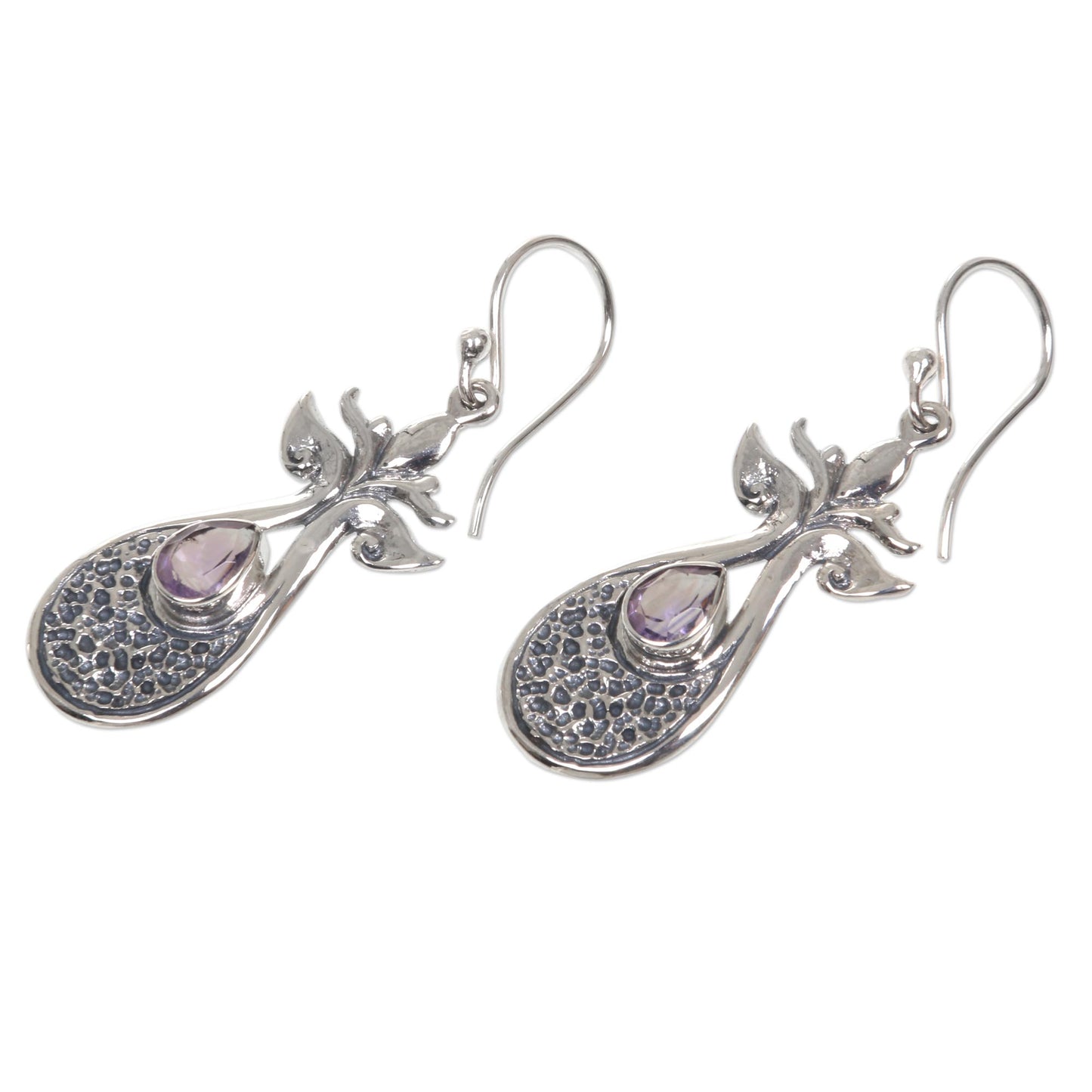 Budding Flower Handmade Amethyst and Sterling Silver Dangle Earrings