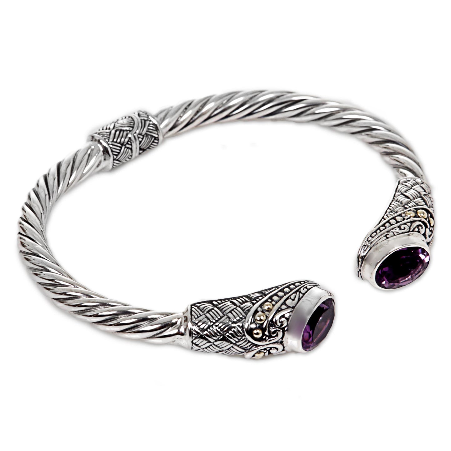 Sterling Rope Hand Crafted Amethyst Cuff Bracelet from Indonesia