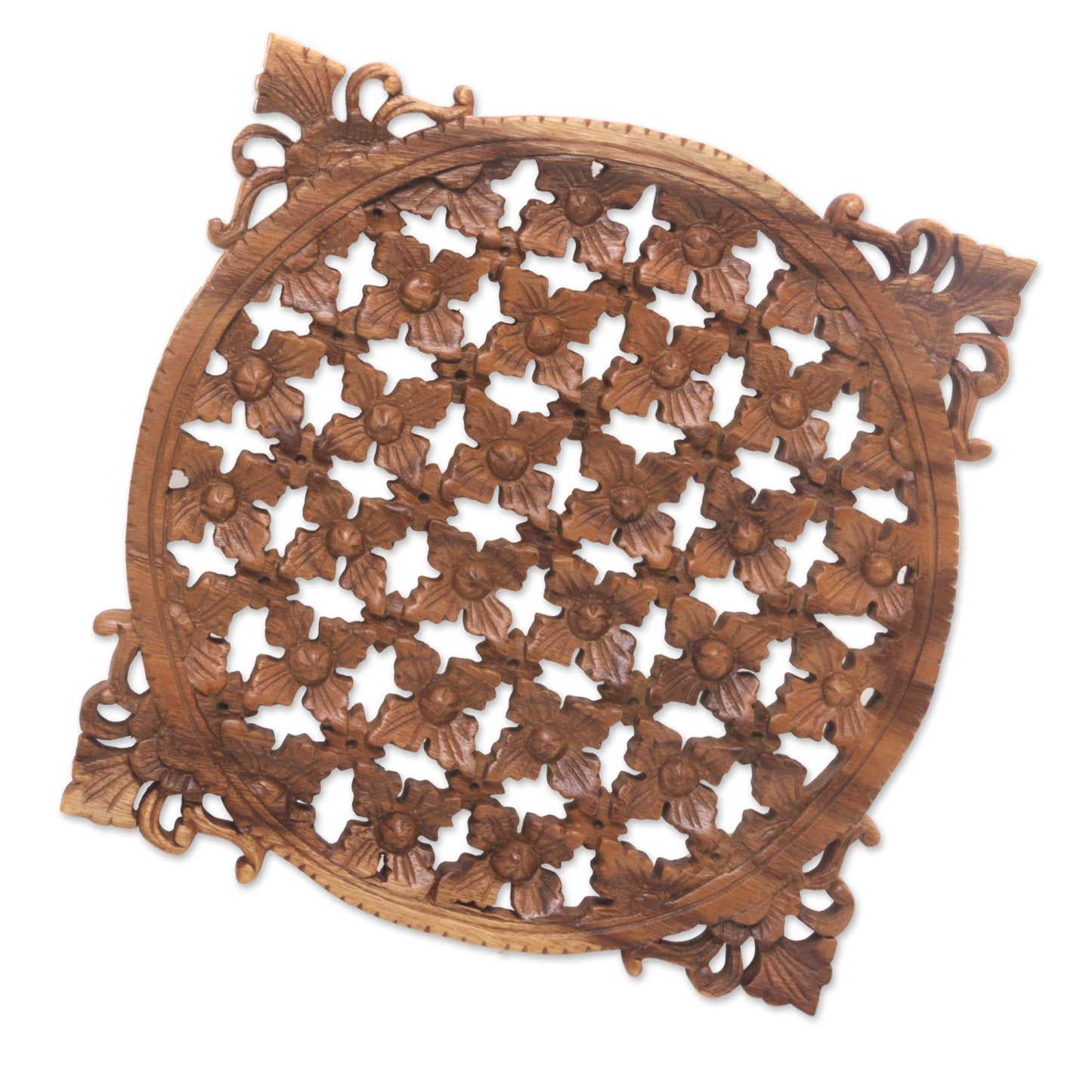 Wall of Beauty Hand Carved Floral Wood Wall Relief from Indonesia