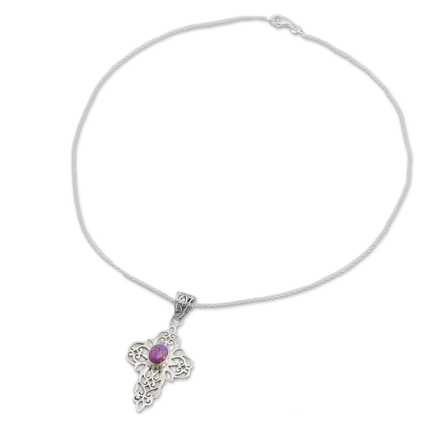 Christian Wish Purple Composite Turquoise Sterling Silver Cross Necklace