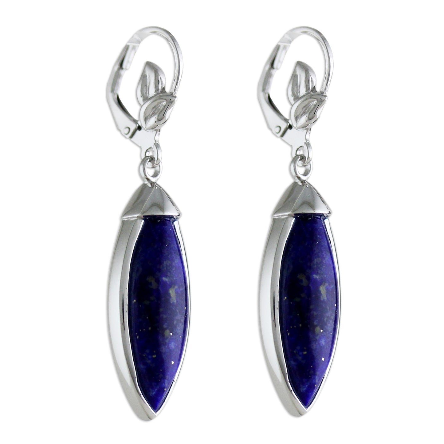 Spatial Blue Rhodium Plated Lapis Lazuli Dangle Earrings from Thailand