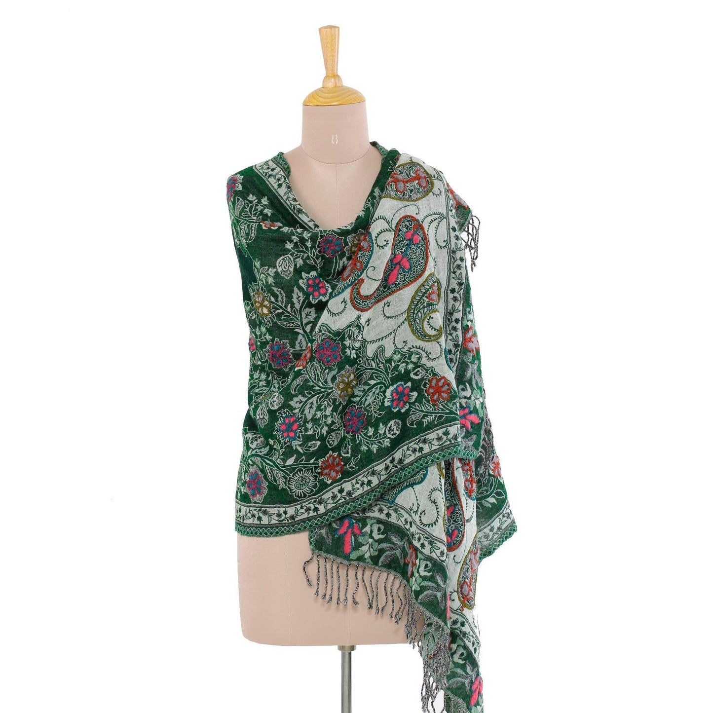 Snowy Forest Jamawar Wool Shawl
