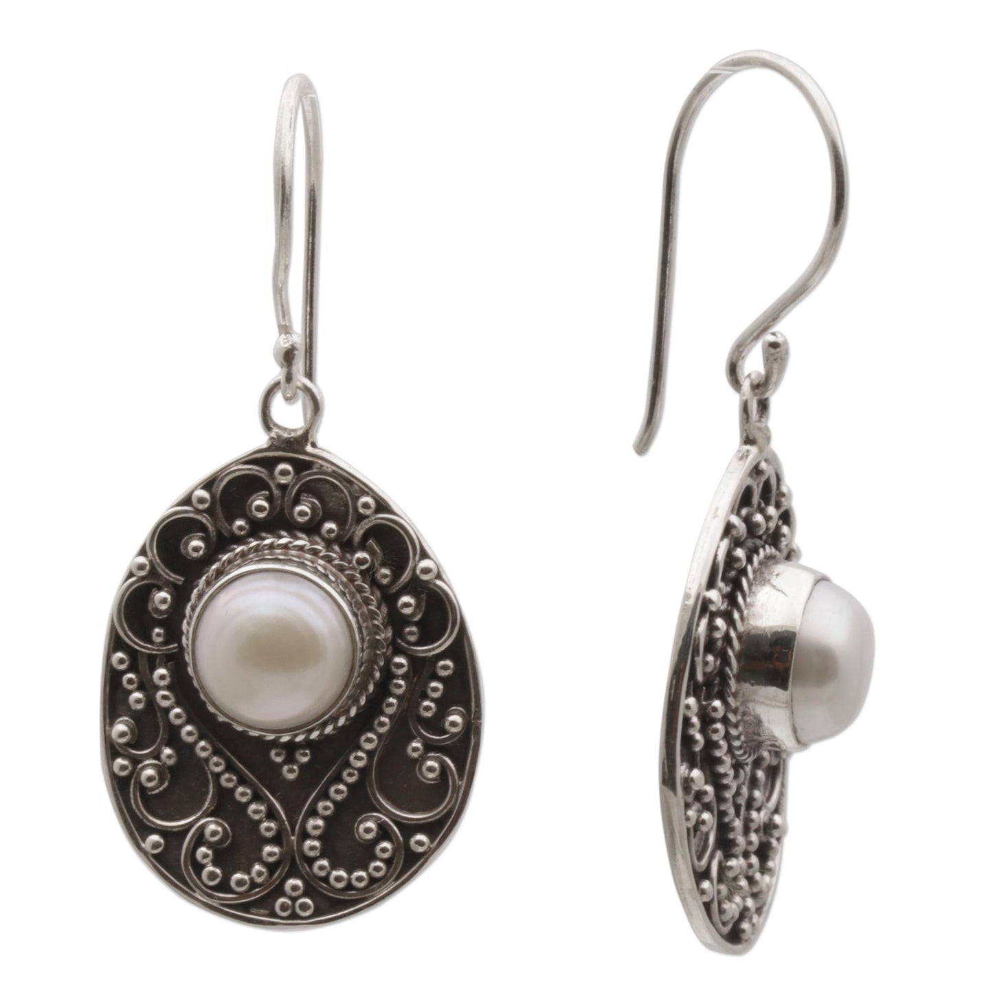 Moon Curves Cultured Mabe Pearl and Sterling Silver Dangle Earrings
