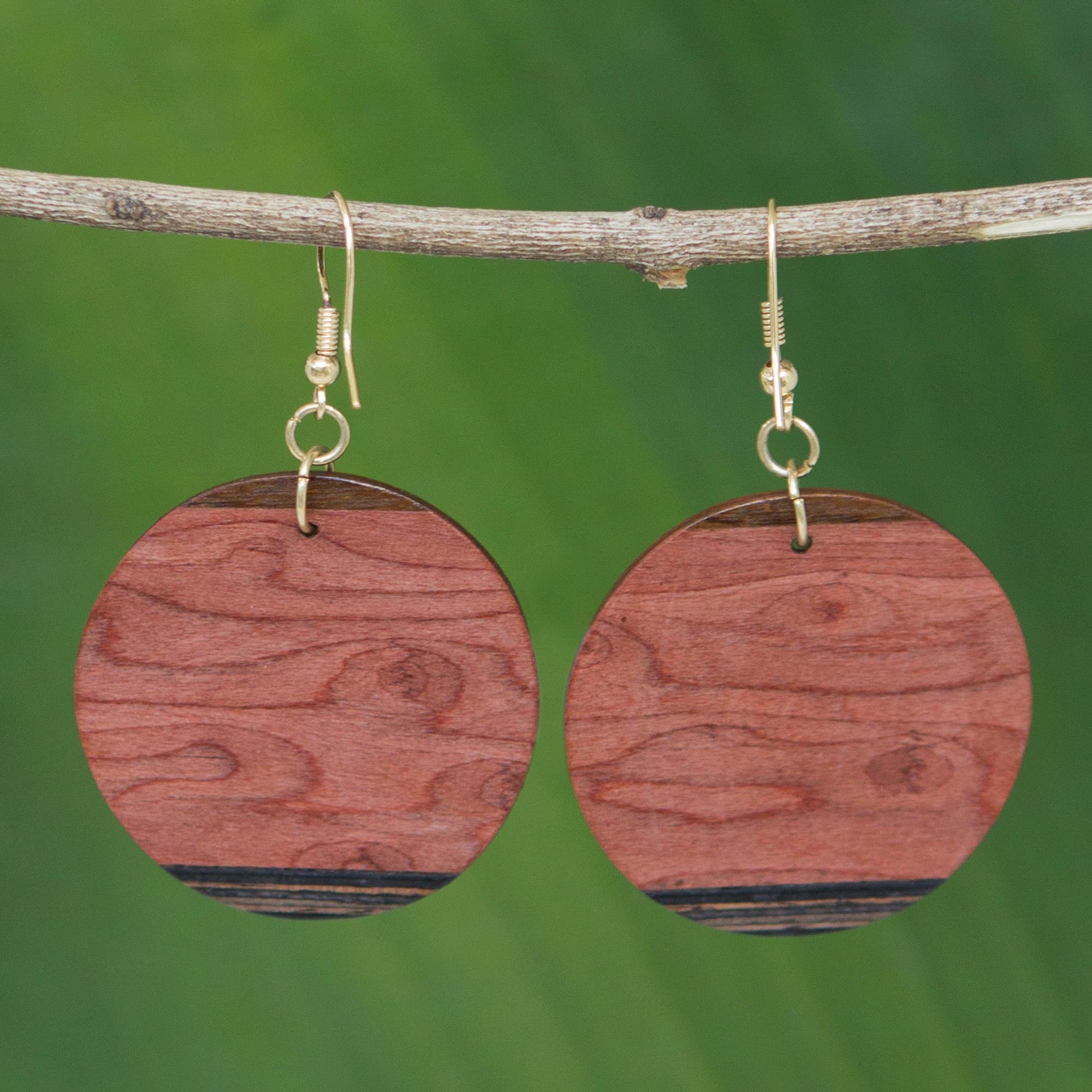 Circle of Nature Mahogany and Imbuia Wood Round Dangle Earrings from B