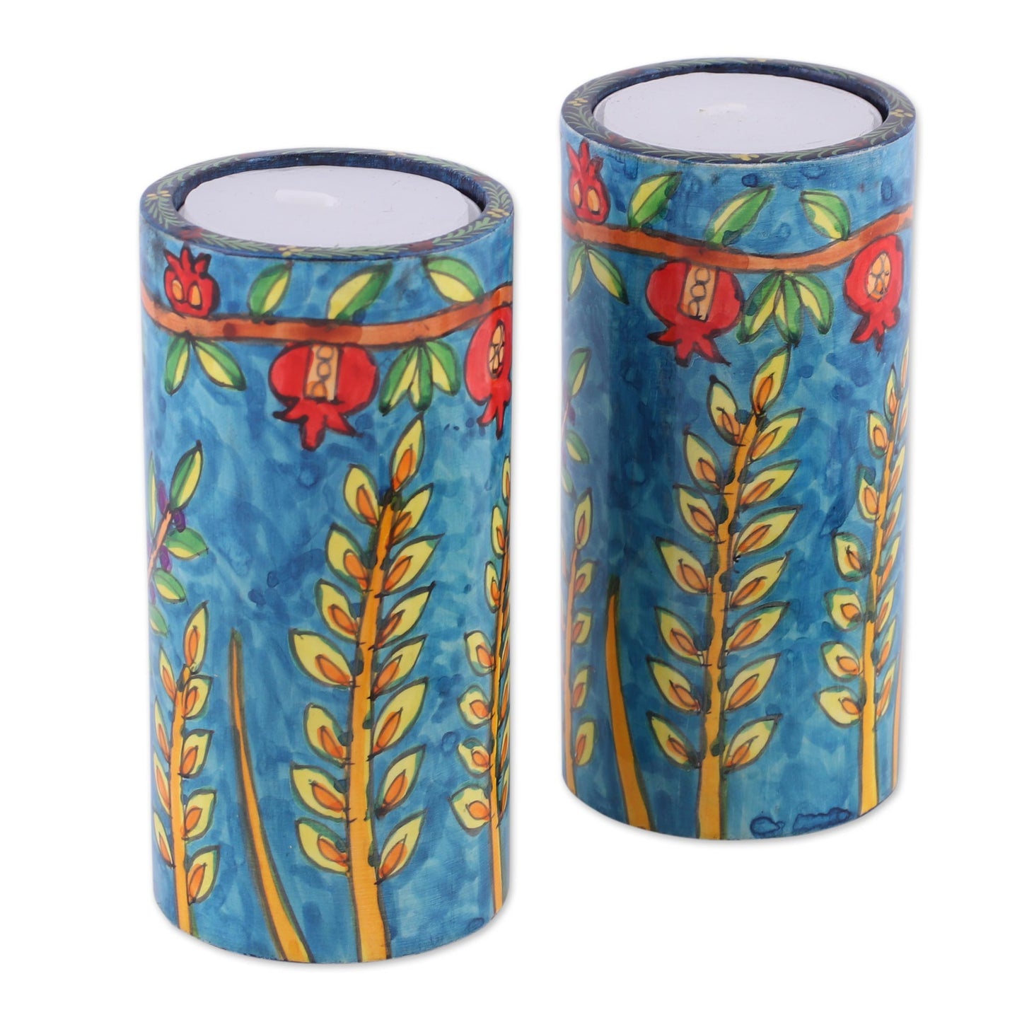 Canopy Beauty Two Nature-Themed Wood Tealight Holders from India