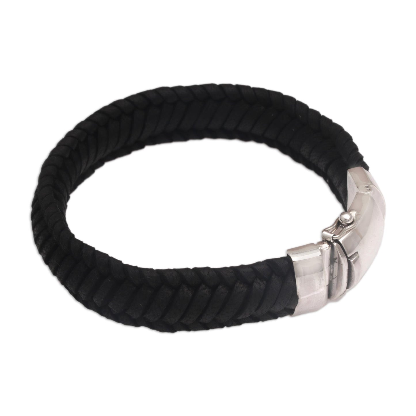 Kintamani Weave in Black Silver & Leather Bracelet