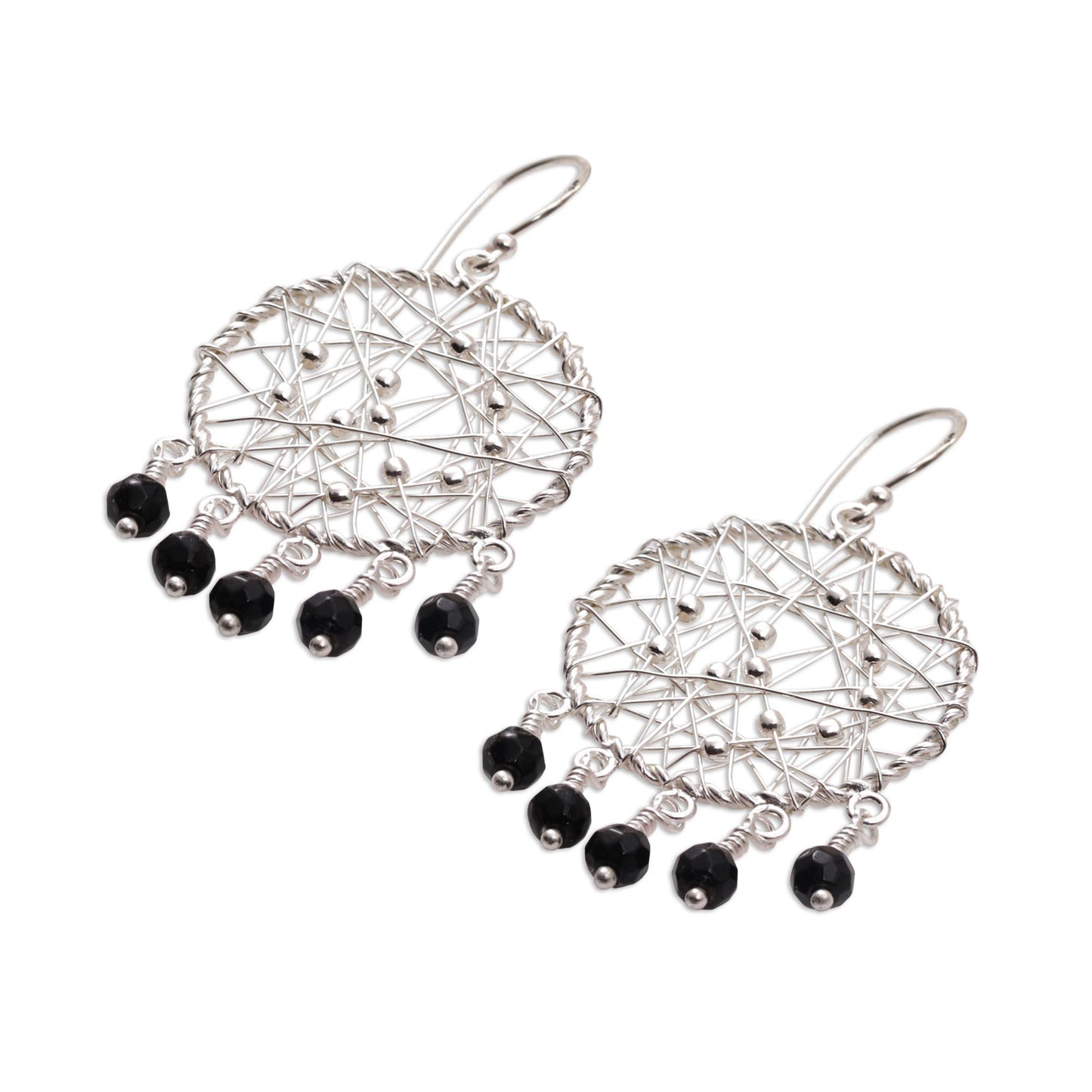 Hopeful Dreams Sterling Silver and Onyx Chandelier Earrings from Indonesia