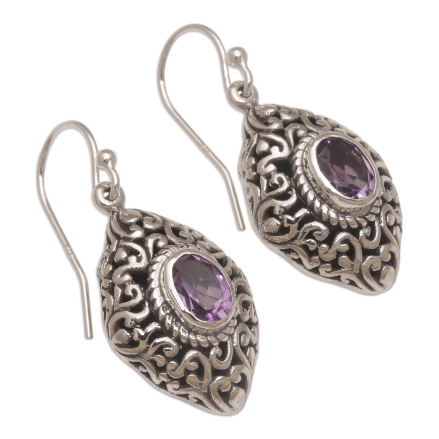 Tabanan Tendrils Amethyst and Sterling Silver Dangle Earrings from Bali
