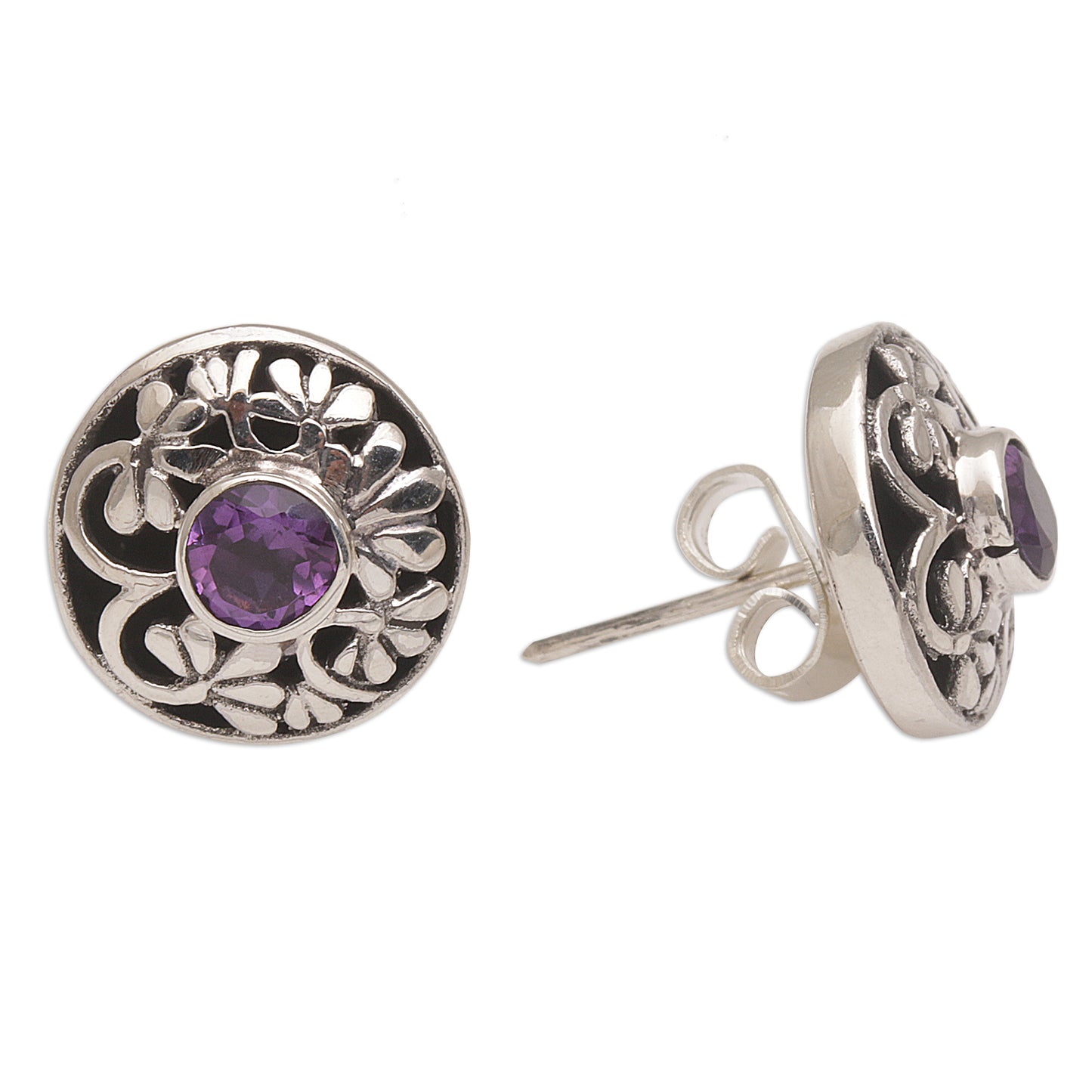 Enchantree Handmade Amethyst 925 Sterling Silver Stud Earrings