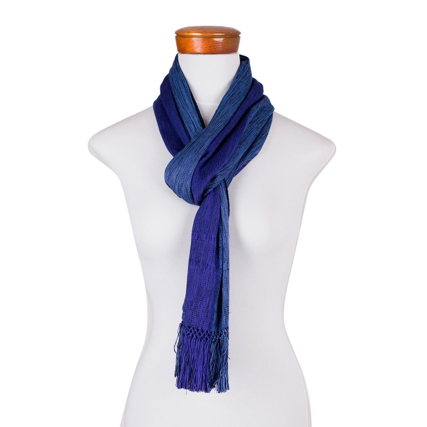 November Skies Loom Woven Blue Striped Rayon Scarf from Guatemala