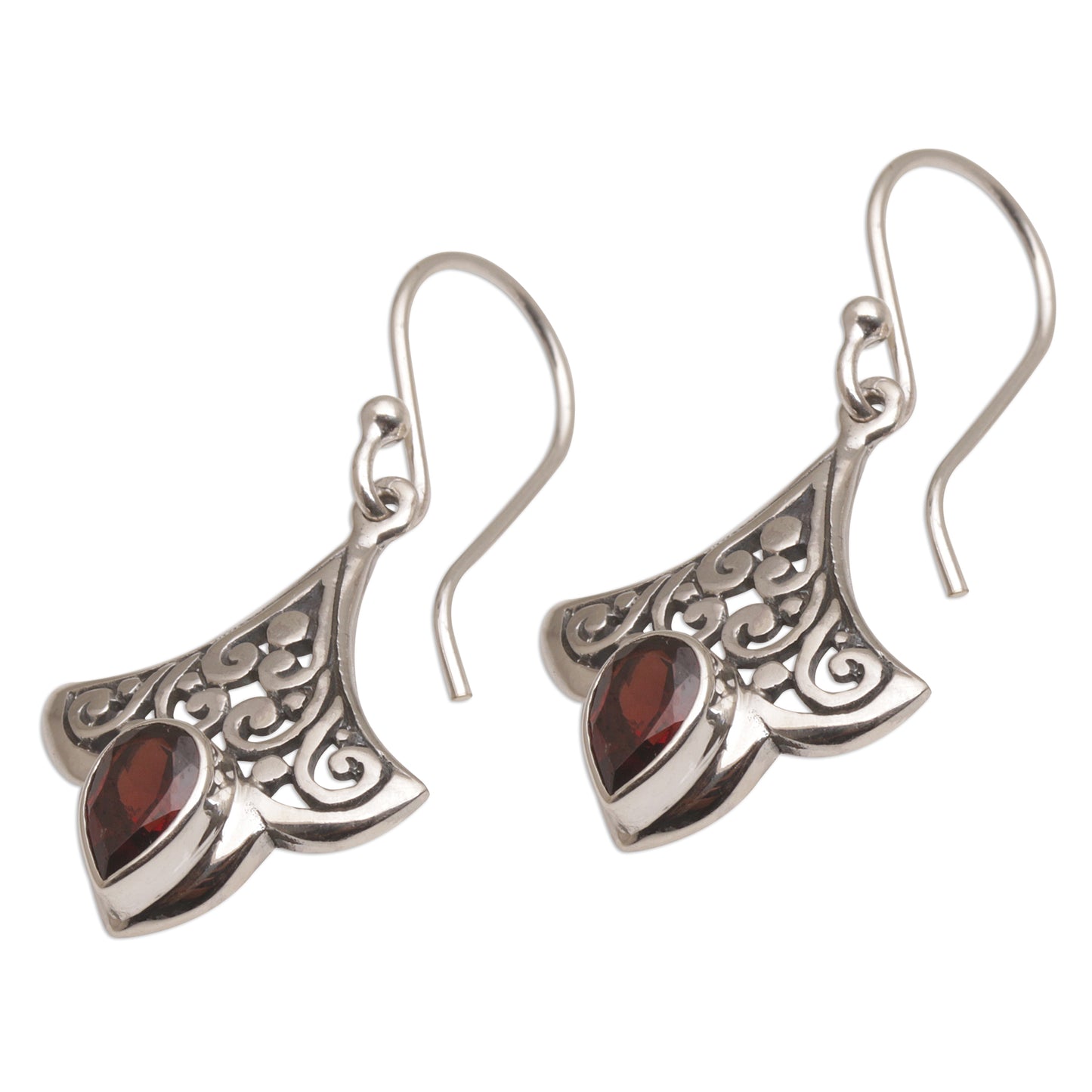 Crimson Crown Balinese Garnet and Sterling Silver Dangle Earrings