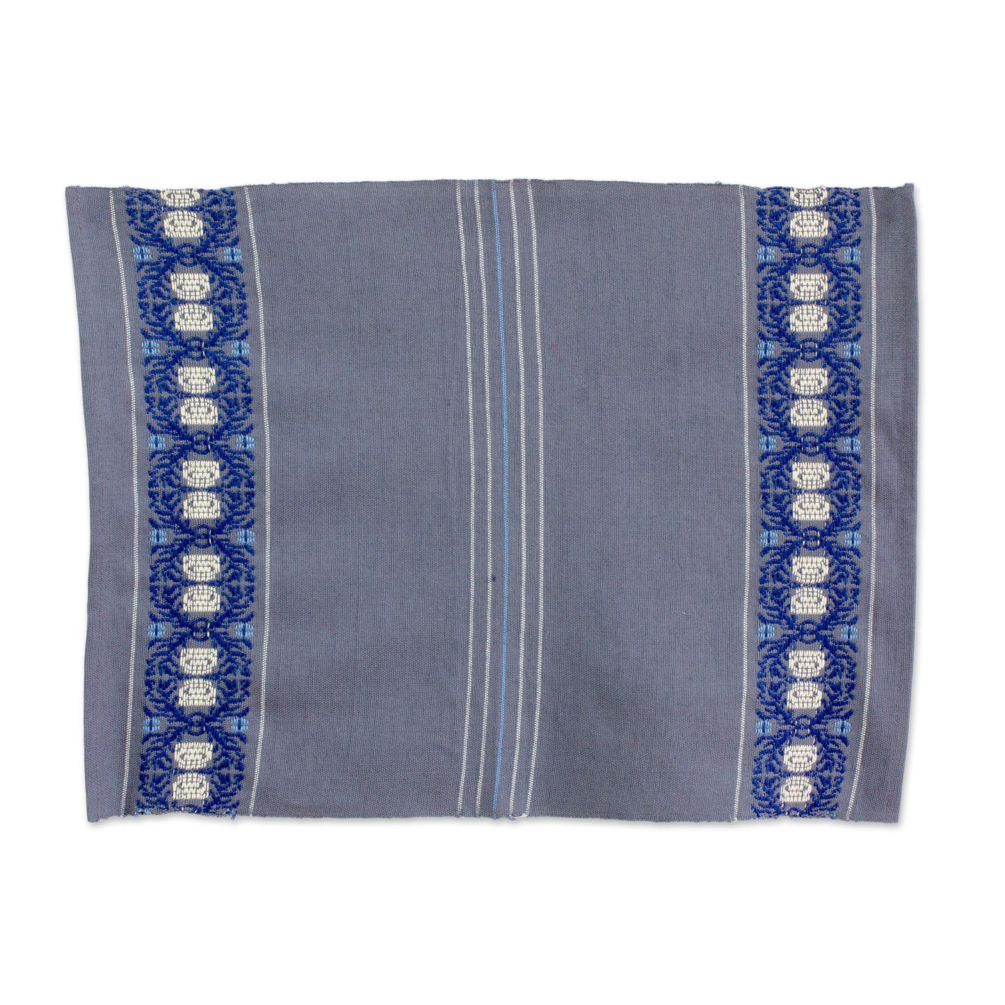 Striped Paths in Graphite Cotton Table Linen Set (4) in Graphite from Guatemala