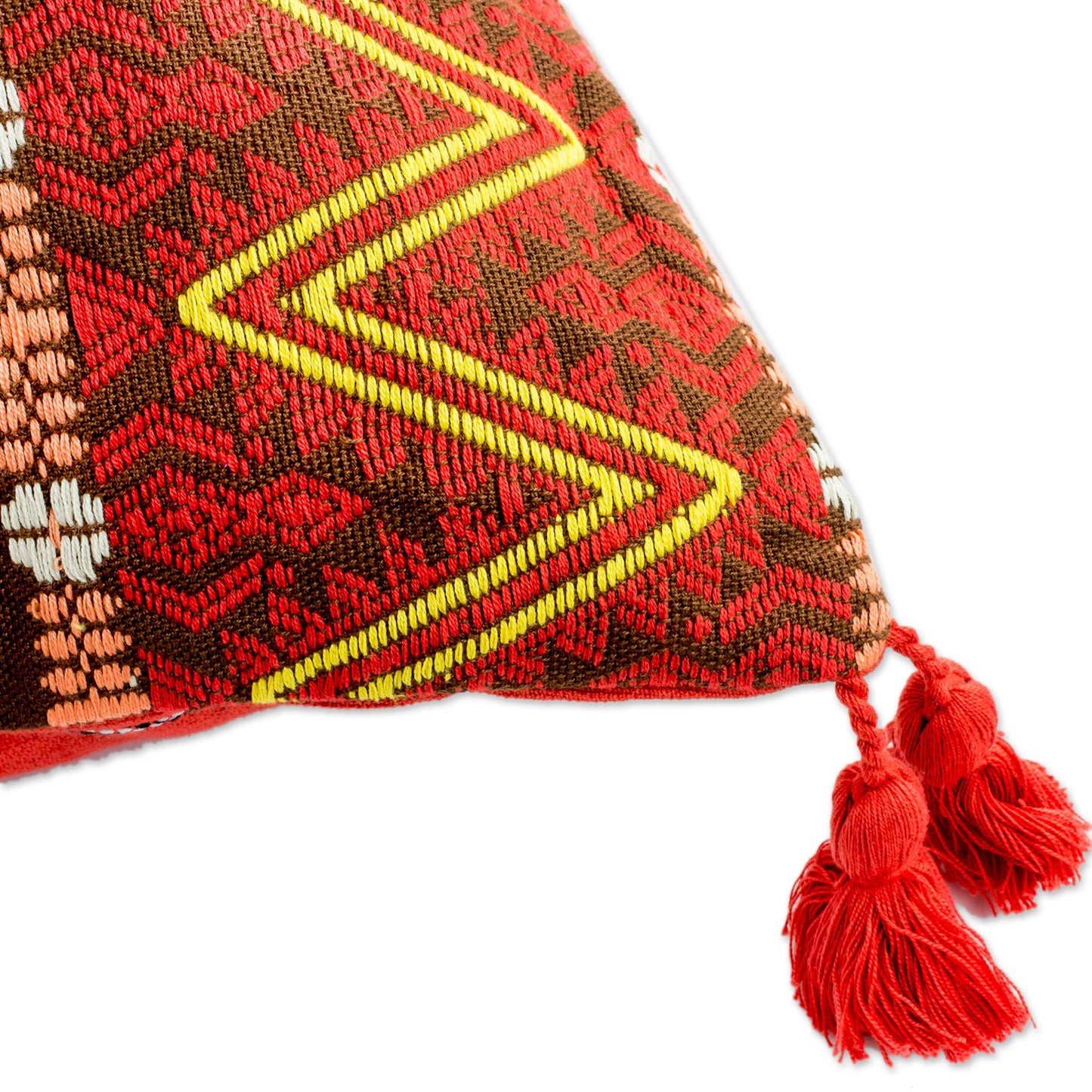 Zigzag Paths in Chestnut Zigzag Motif Cotton Cushion Cover in Chestnut from Guatemala