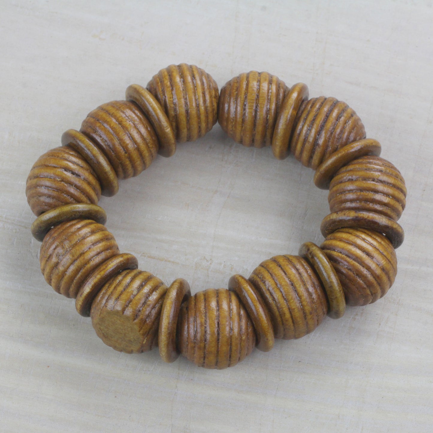 Royal Rings Brown Sese Wood Beaded Stretch Bracelet from Ghana