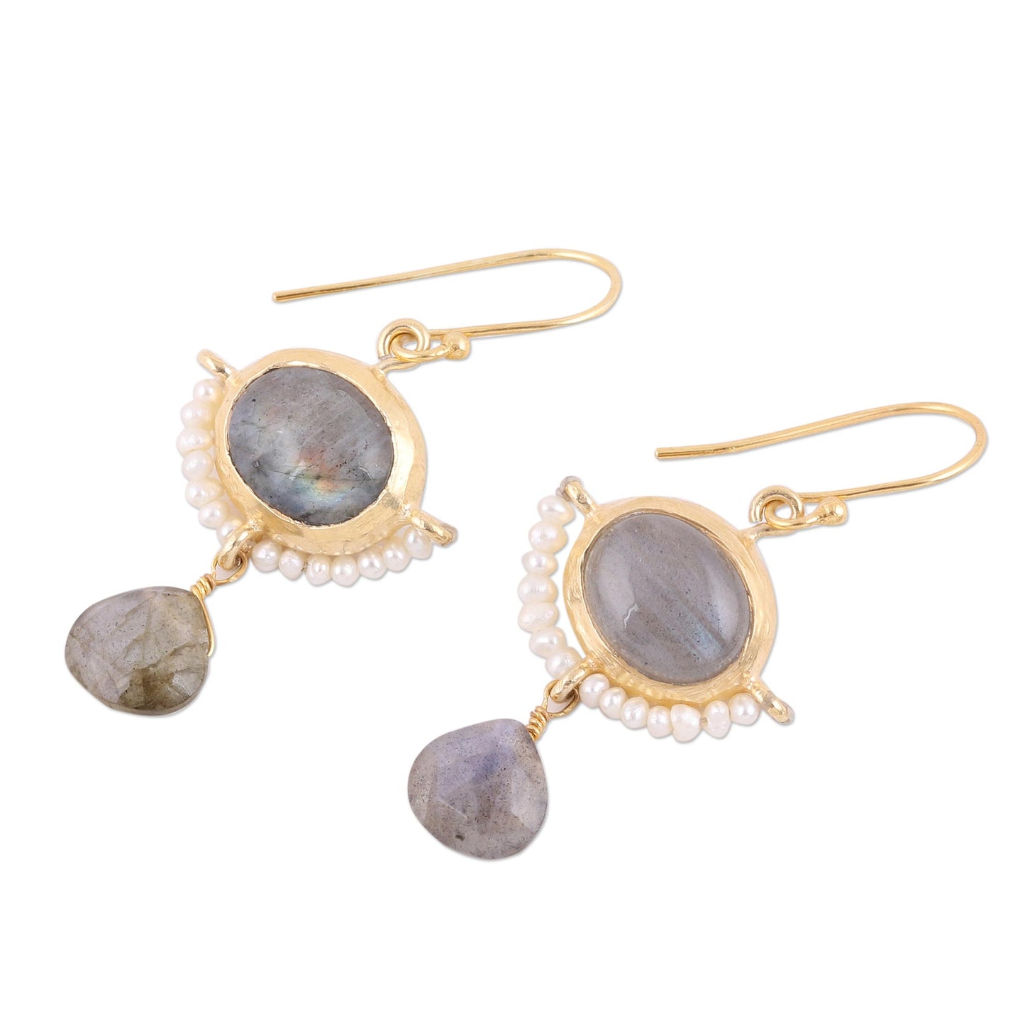 Everlasting Allure 22k Gold Plated Cultured Pearl and Labradorite Earrings