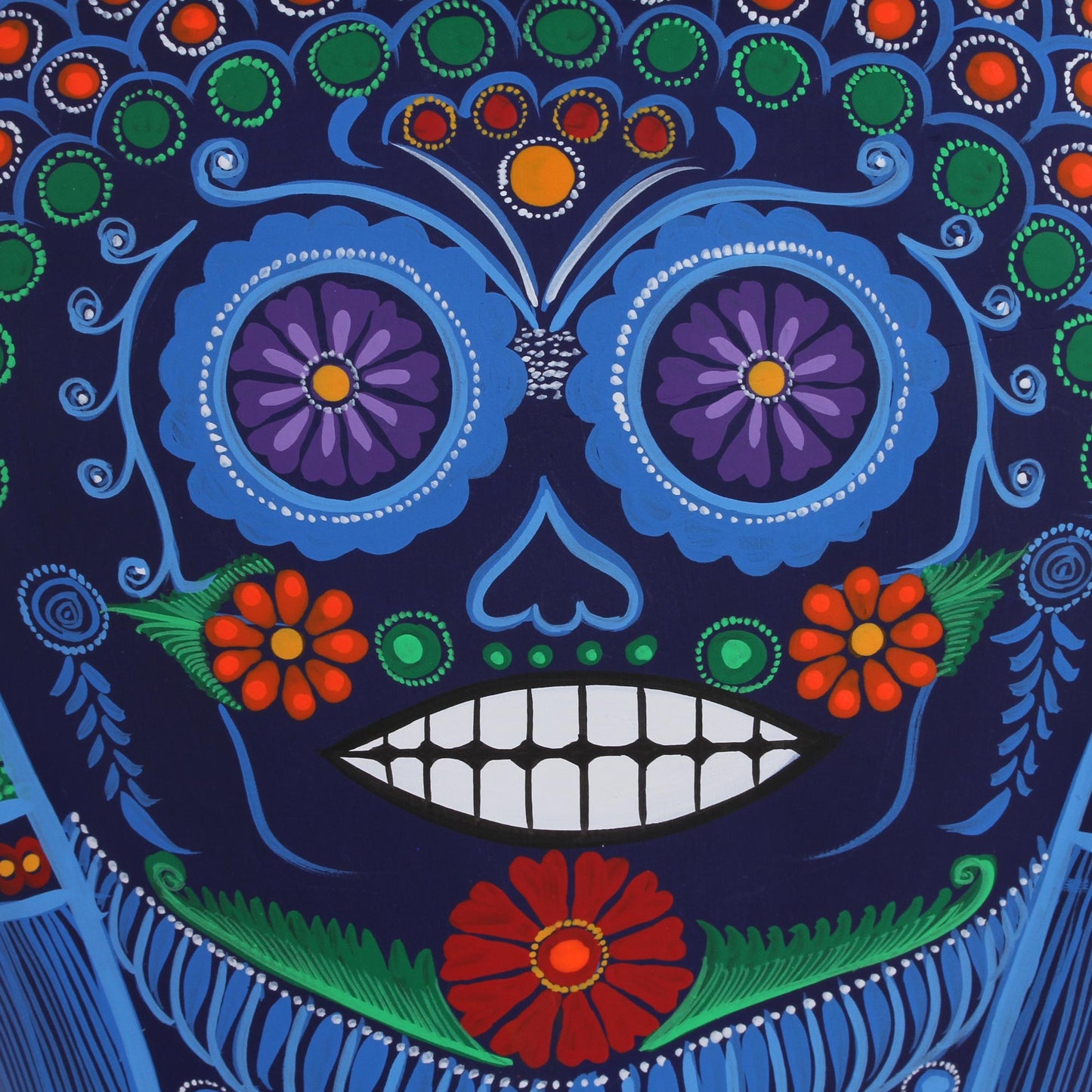 Ancestor Owl Hand Painted Colorful Ceramic Owl with Day of the Dead Skull