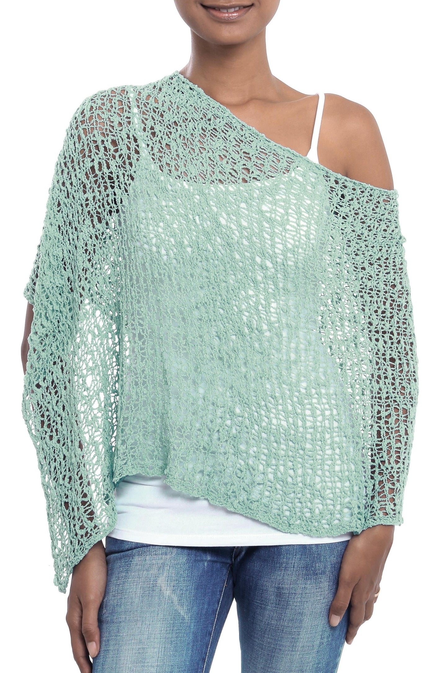 Turquoise Sanur Shade Lightweight Turquoise Hand Crocheted Poncho from Bali