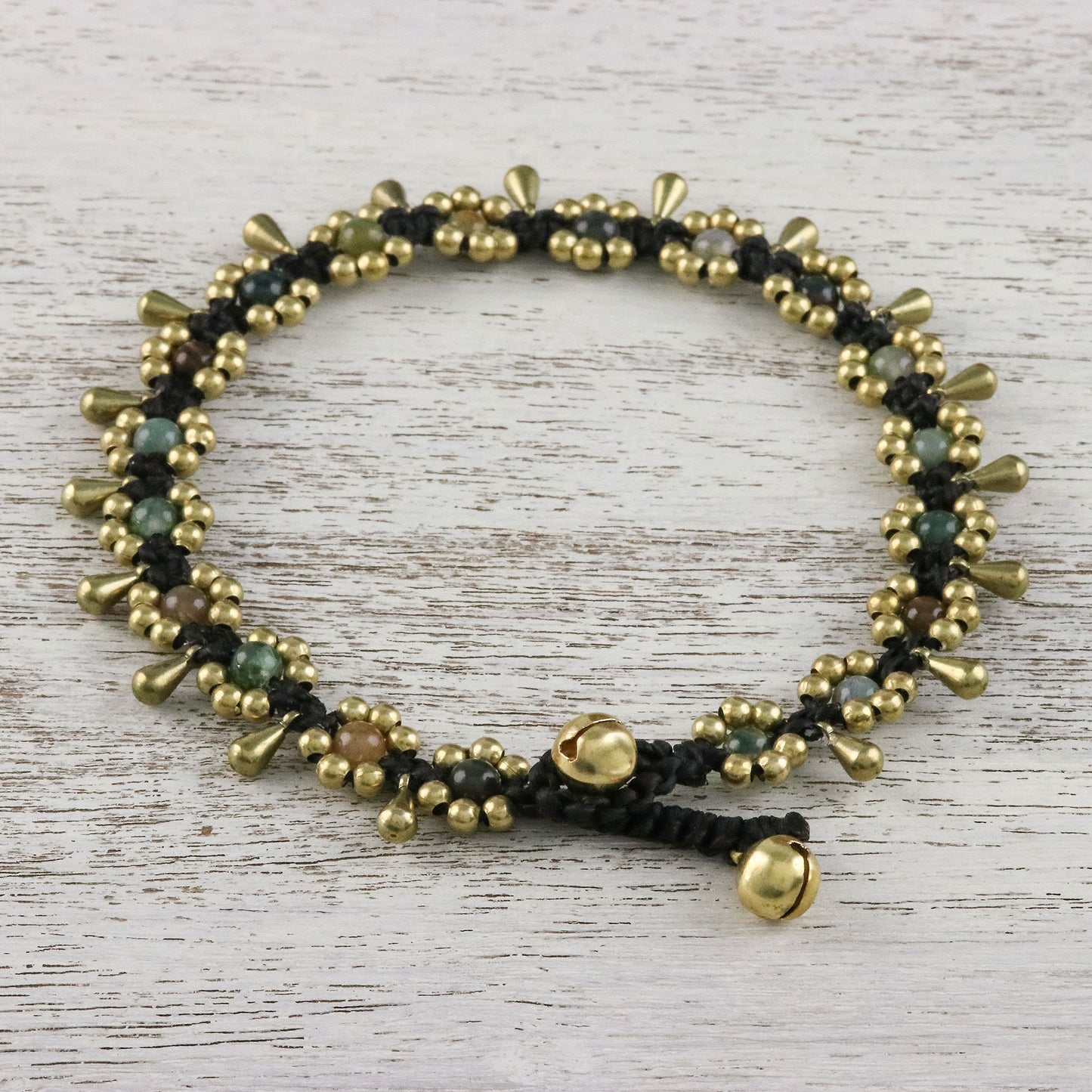 Elegant Rain Agate Beaded Anklet with Bells from Thailand