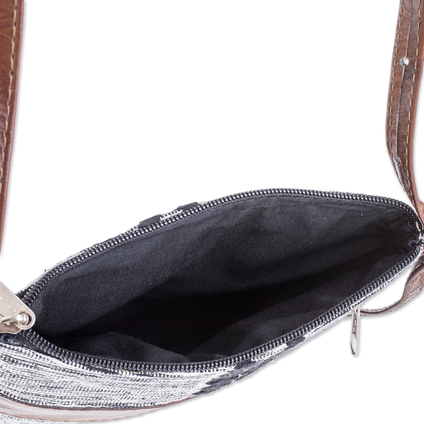 Chevron Heather Black and White Leather Accent Cotton Sling from Guatemala