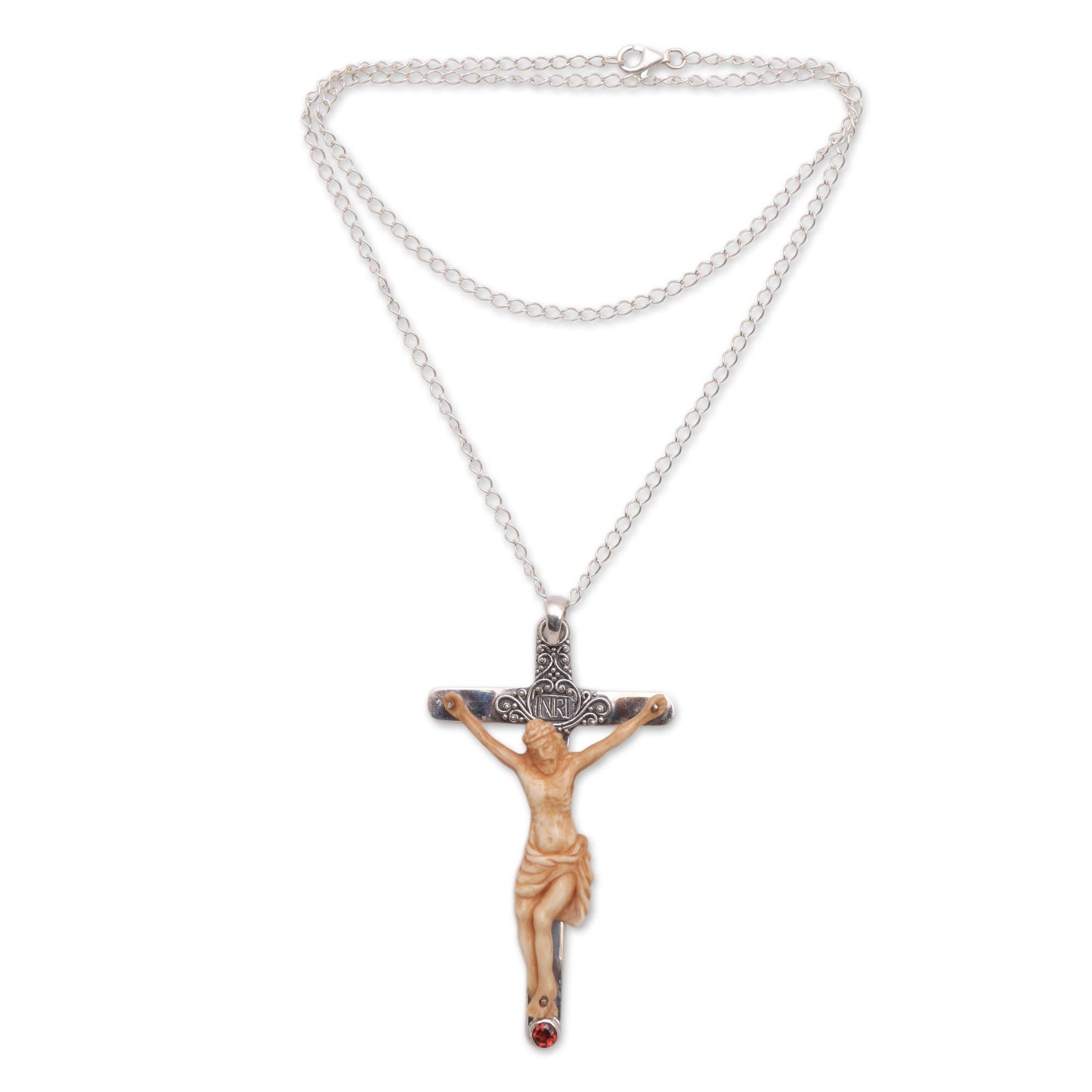 INRI Crucifix Garnet Pendant Necklace