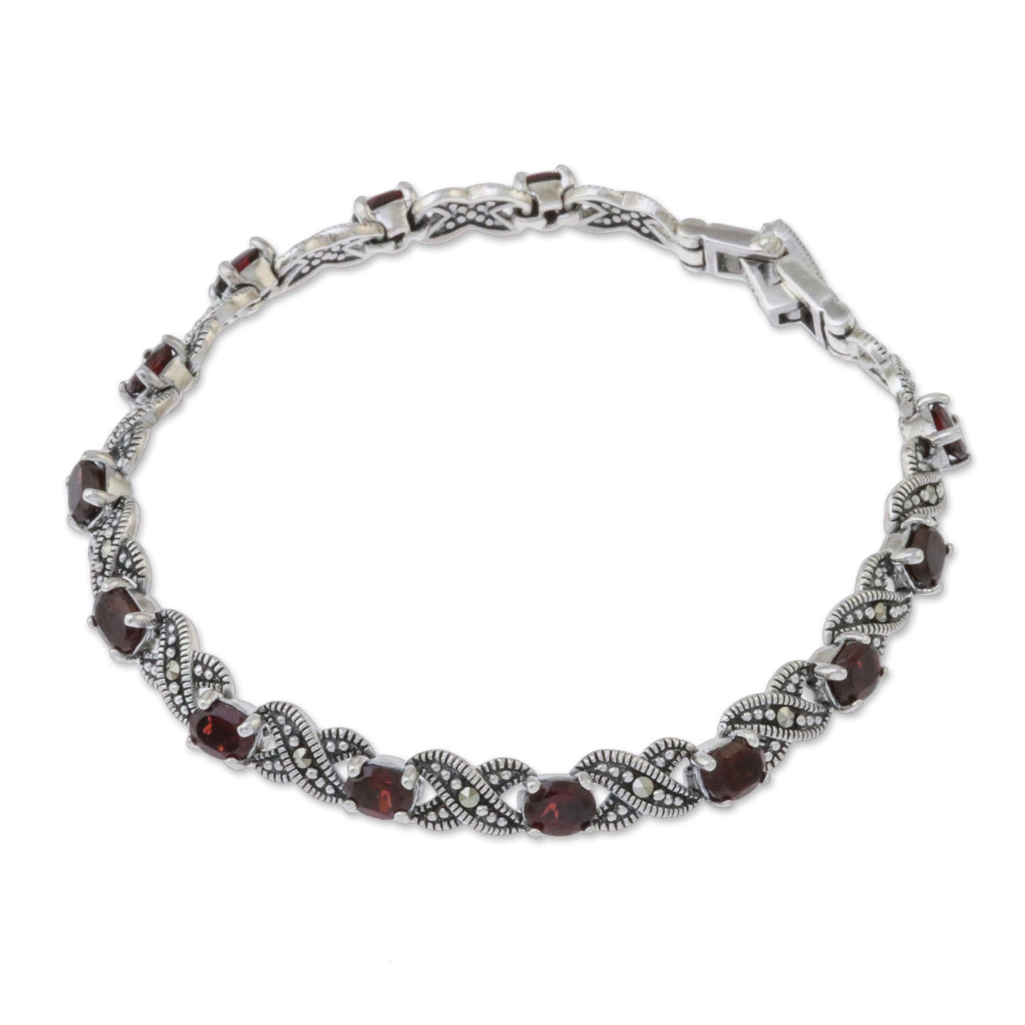 Enchanting Scarlet Garnet Silver Link Bracelet