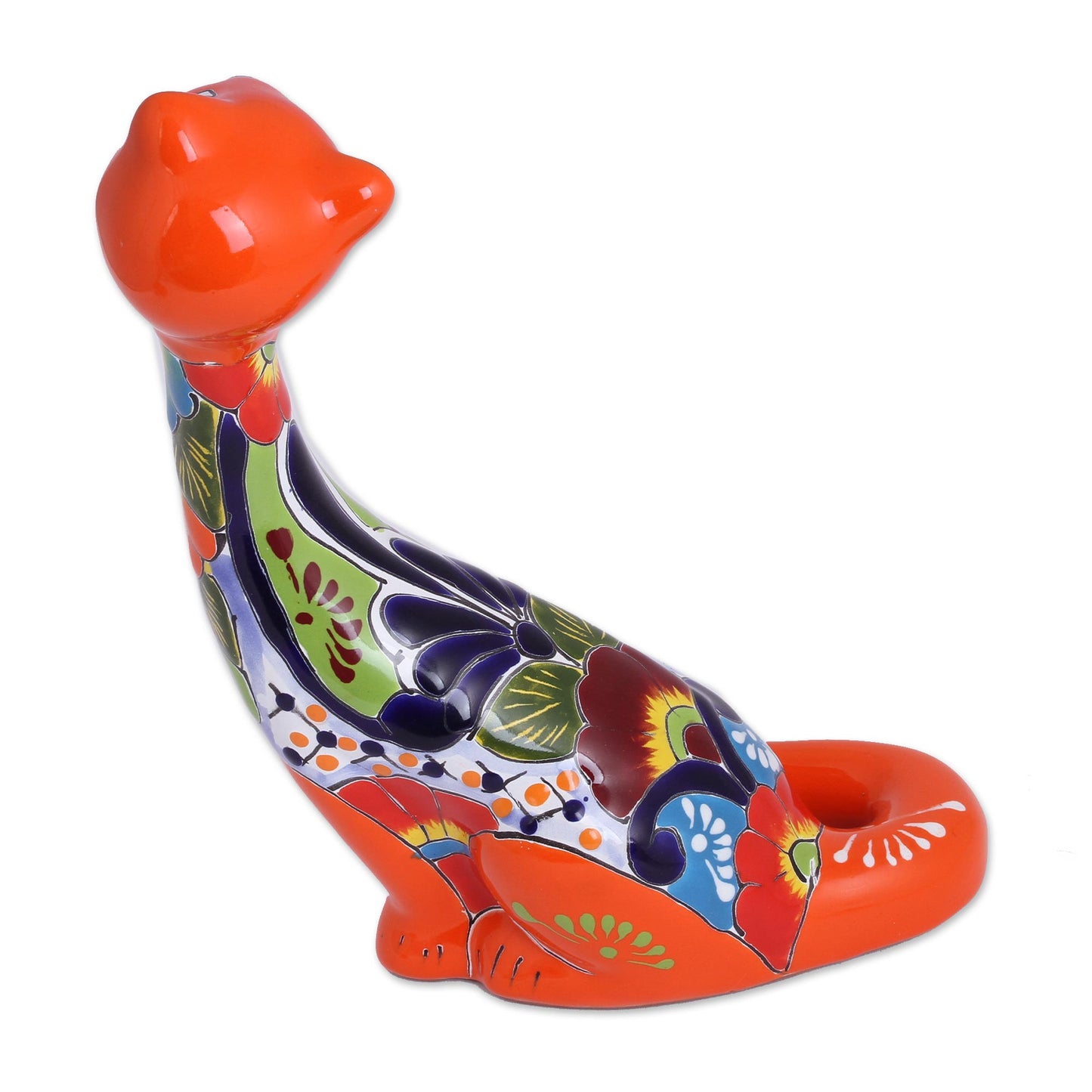 Regal Cat Hand-Painted Ceramic Cat Sculpture from Mexico