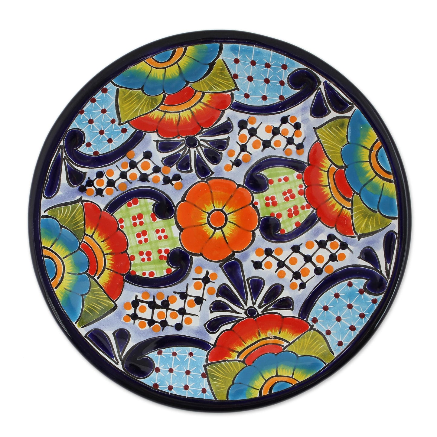 Raining Flowers Talavera Ceramic Salad Plates from Mexico (Pair)