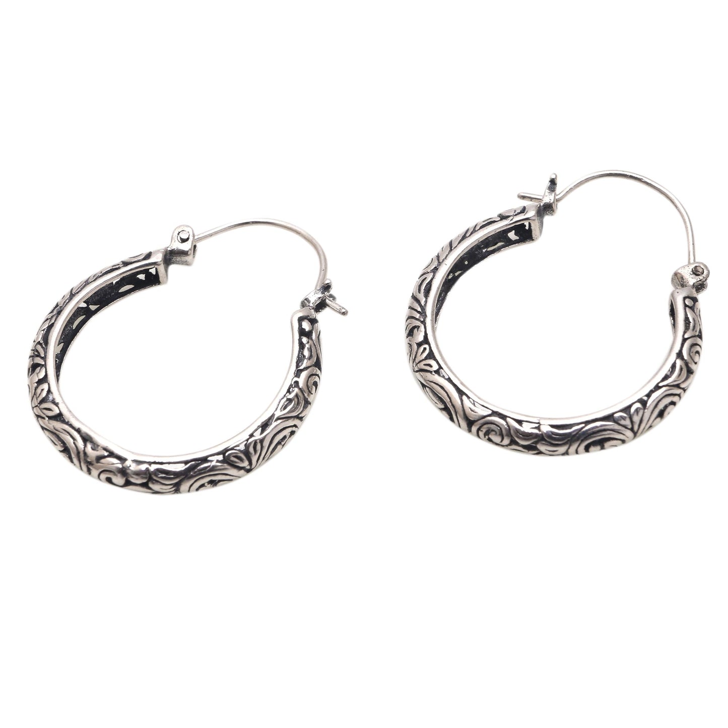 Loop Tradition Patterned Sterling Silver Hoop Earrings from Bali
