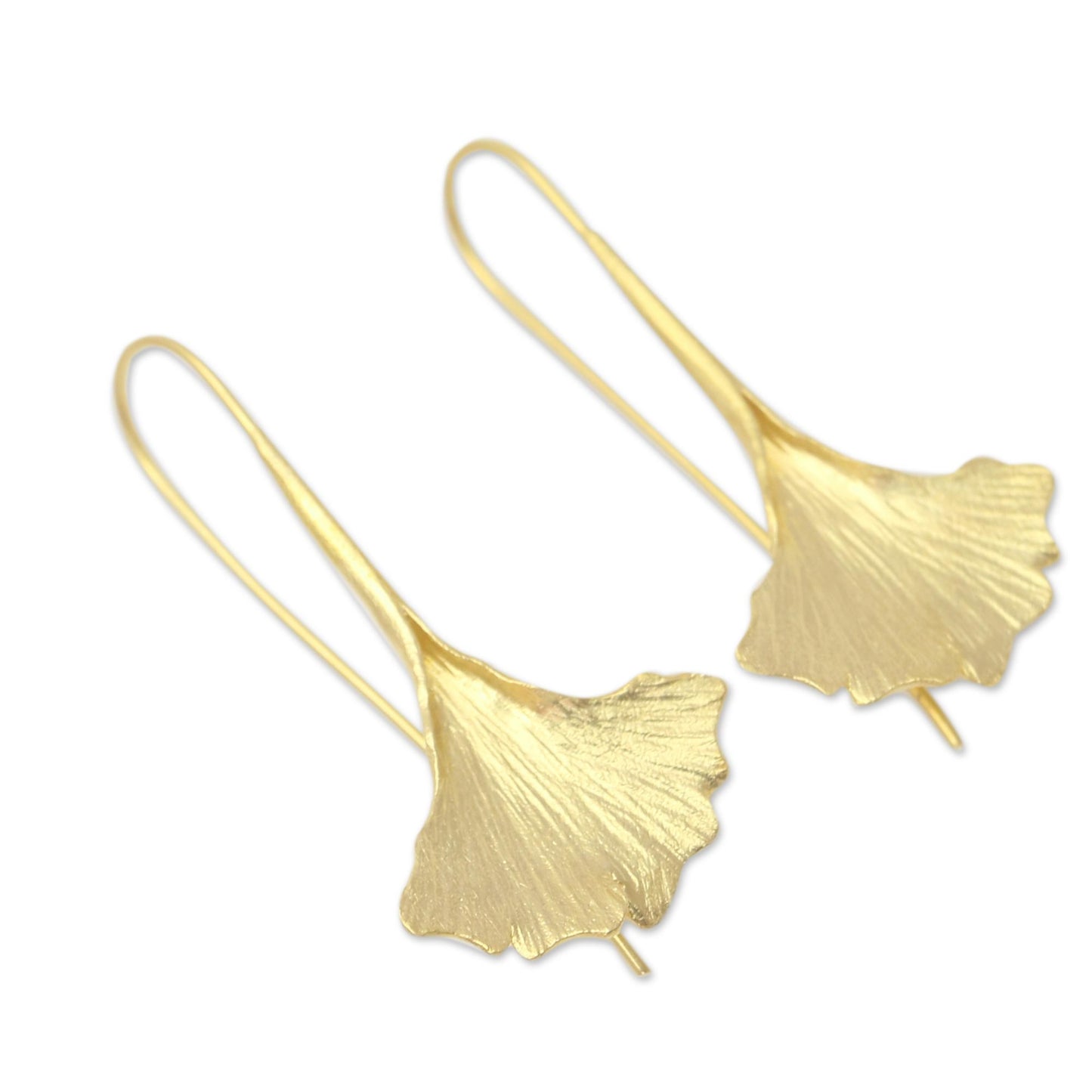 Golden Ginko Leaf Gold Plated Sterling Silver Ginko Leaf Drop Earrings