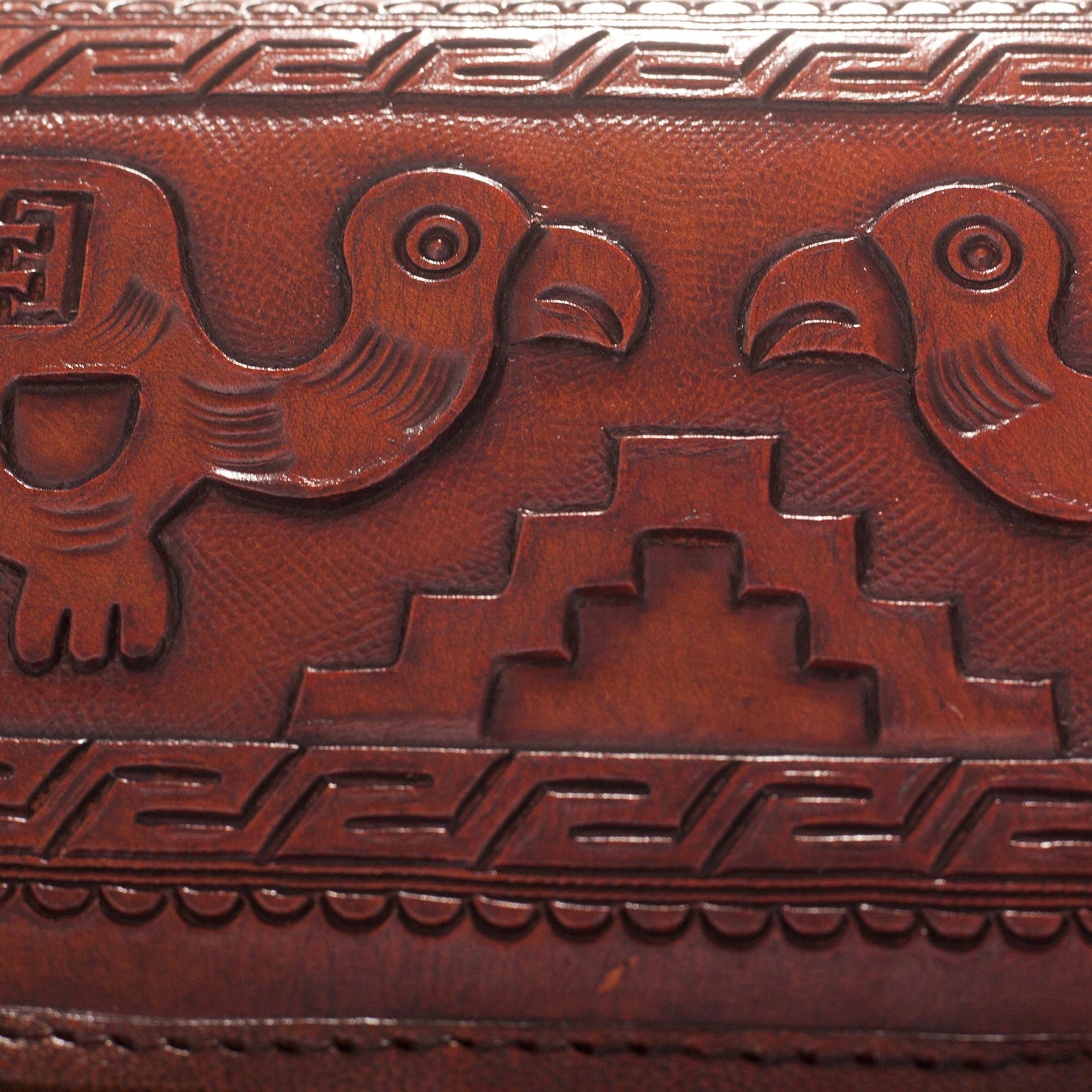 Pre-Hispanic Birds Leather Sling with Pre-Hispanic Bird Motifs from Peru