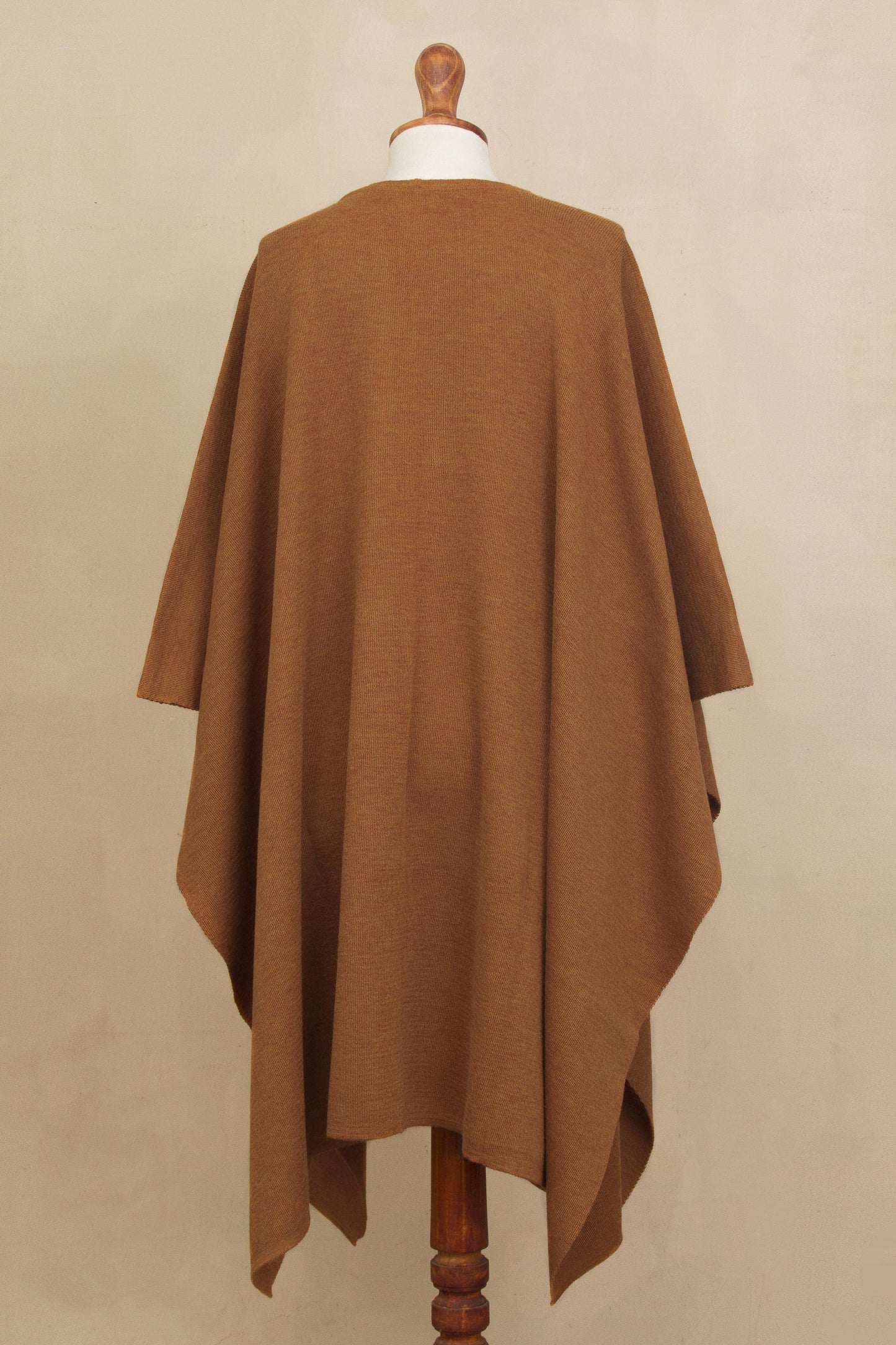 NOVICA Knit Alpaca Blend Ruana in Sunrise from Peru, 'Elegant Fashion in Sunrise'