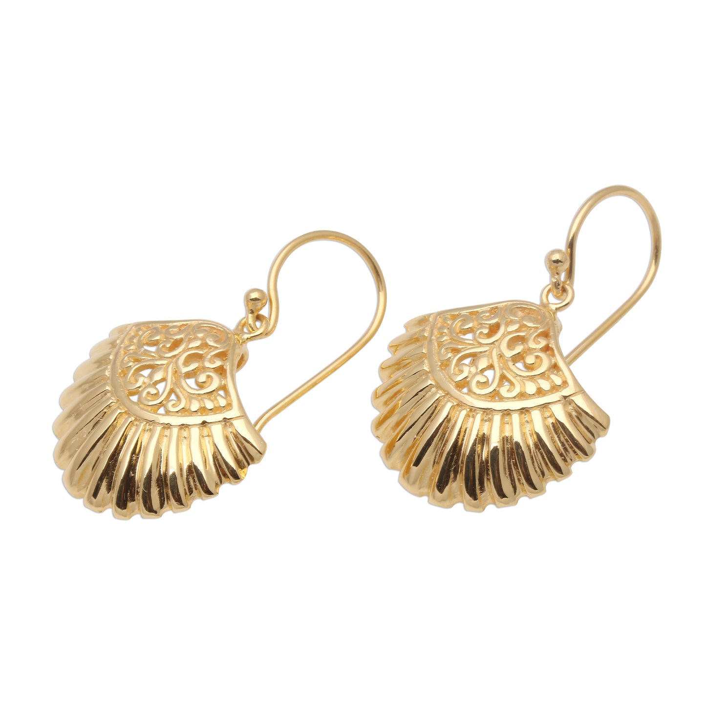 Gleaming Clam Shells Gold Plated Sterling Silver Clam Shell Dangle Earrings