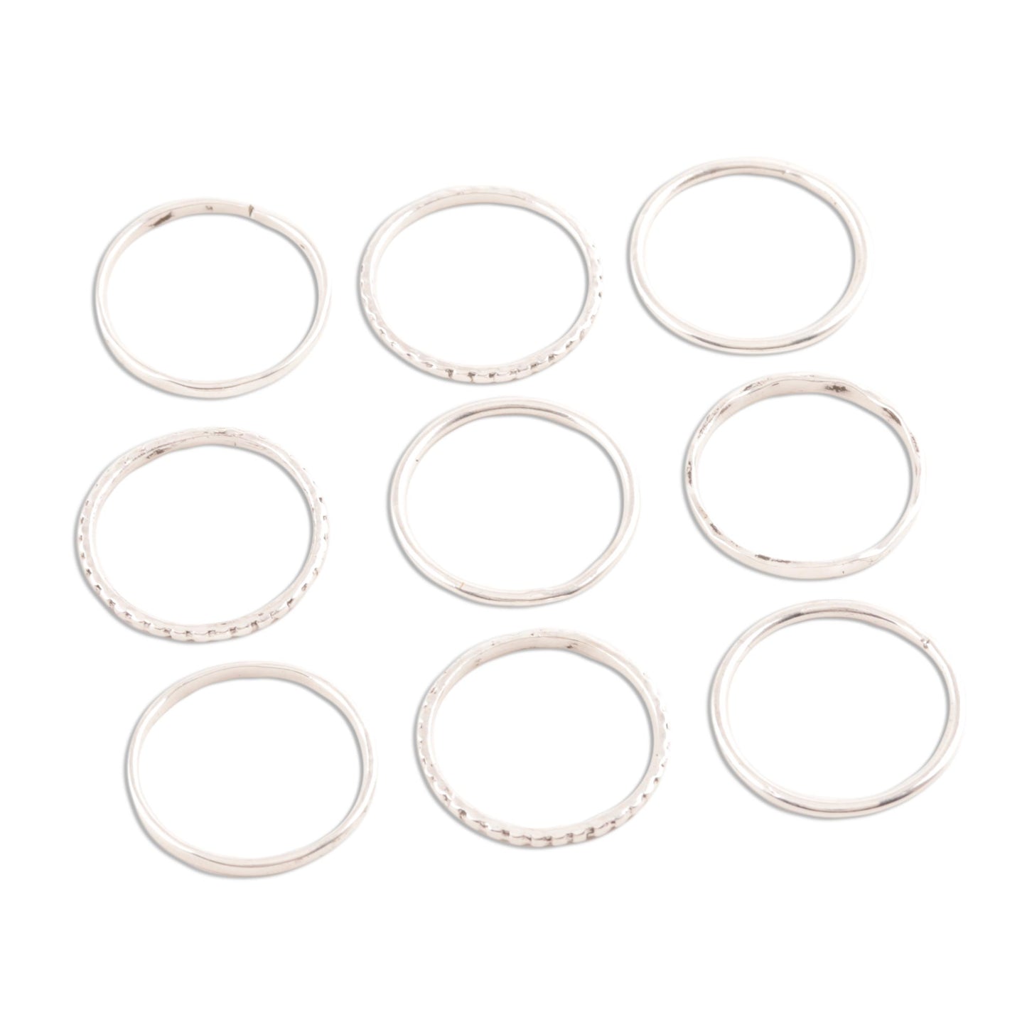 Friendship Patterns Sterling Silver Band Rings Crafted in India (Set of 9)