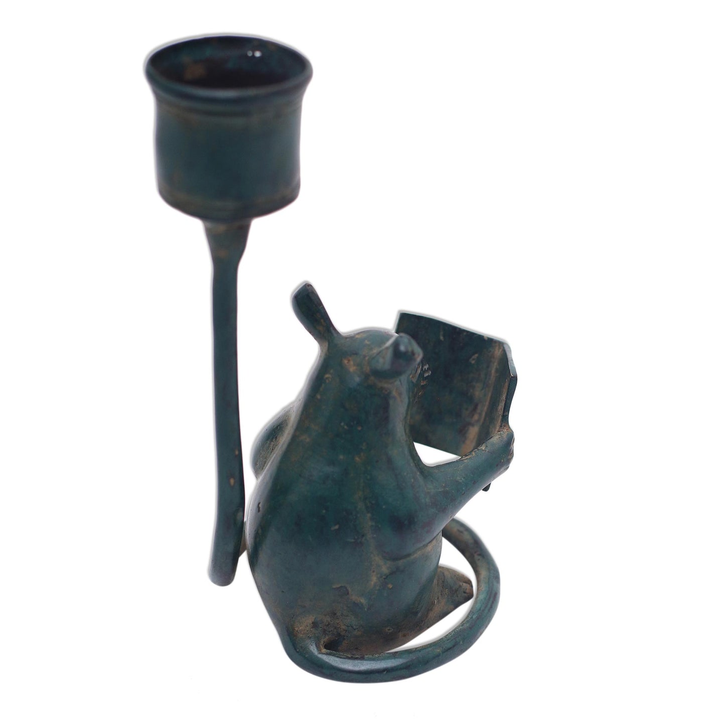 Studious Mouse Antiqued Whimsical Bronze Mouse Figurine from Bali