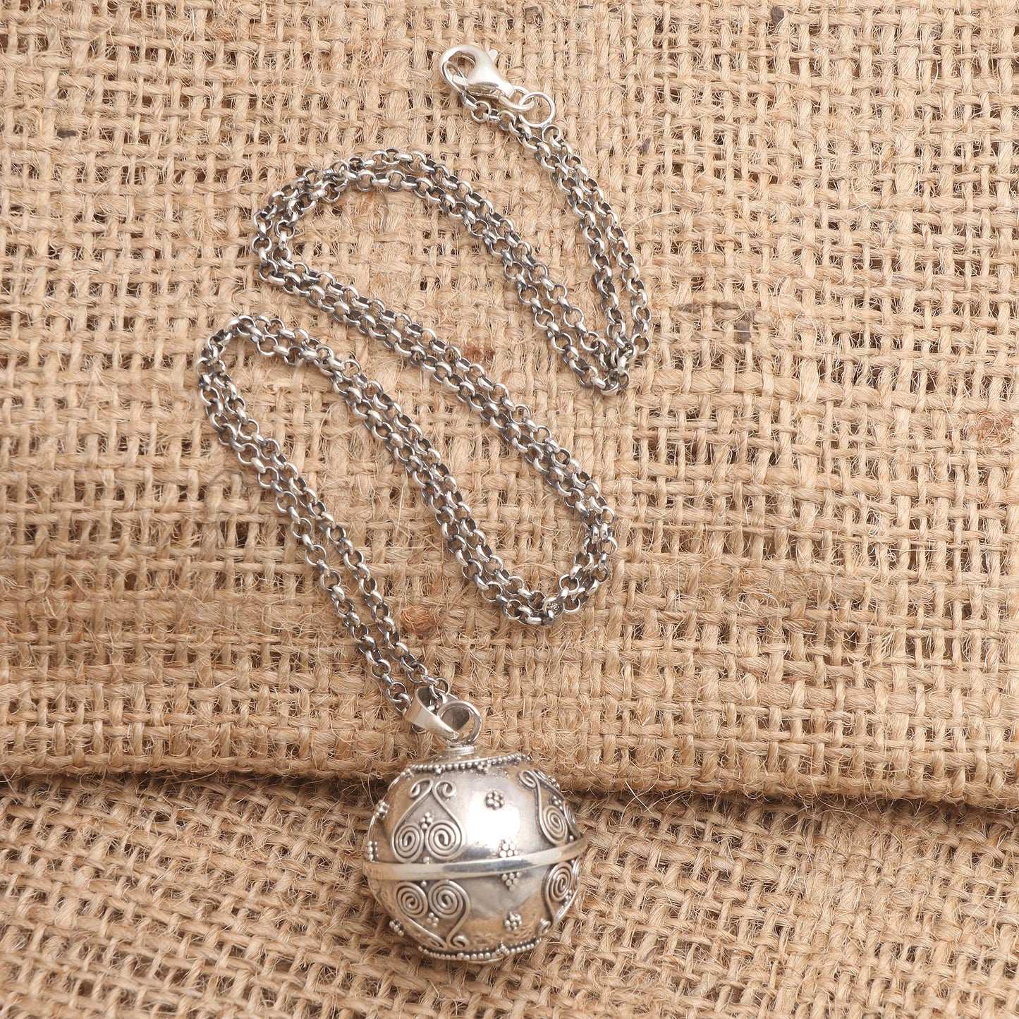 Forever Love Balinese Handcrafted Harmony Ball Heart Necklace in Silver