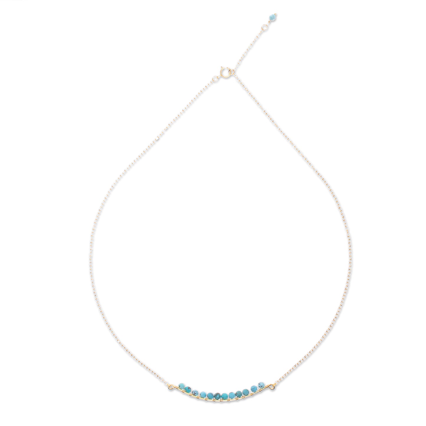 Golden Arc in Blue Gold Plated Reconstituted Turquoise Bar Necklace