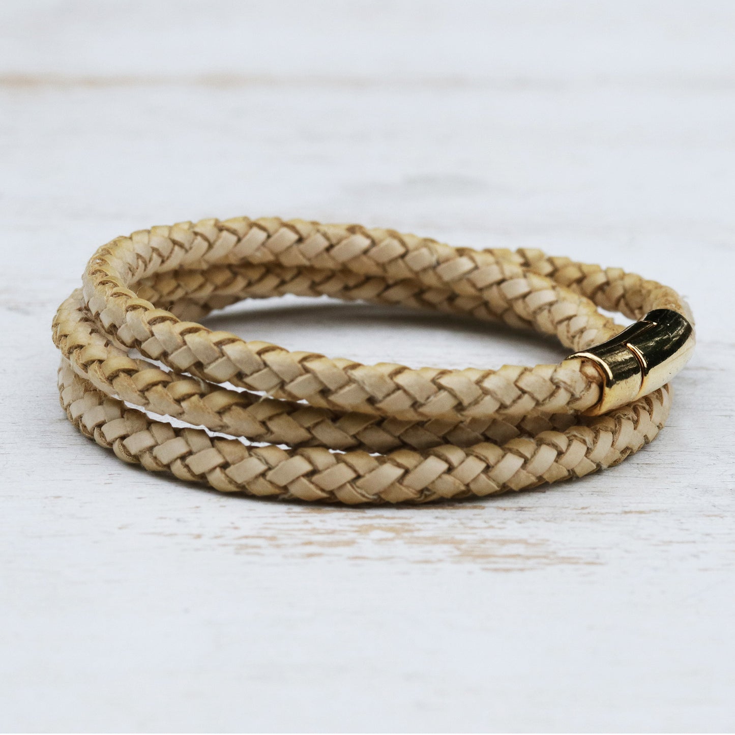 Golden Fortune Natural Leather and 18k Gold Plated Wrap Bracelet