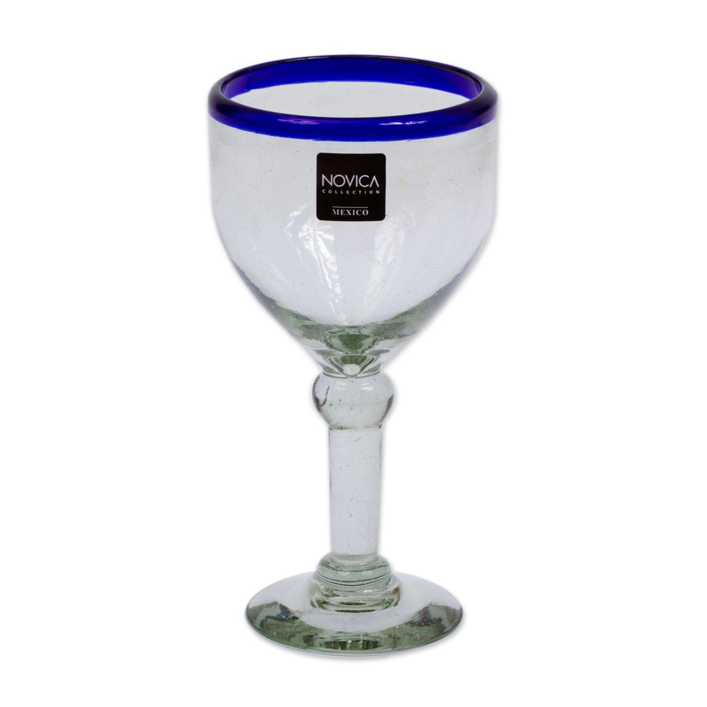 Acapulco Blue Rim Hand Blown Wine Goblet Glass Set