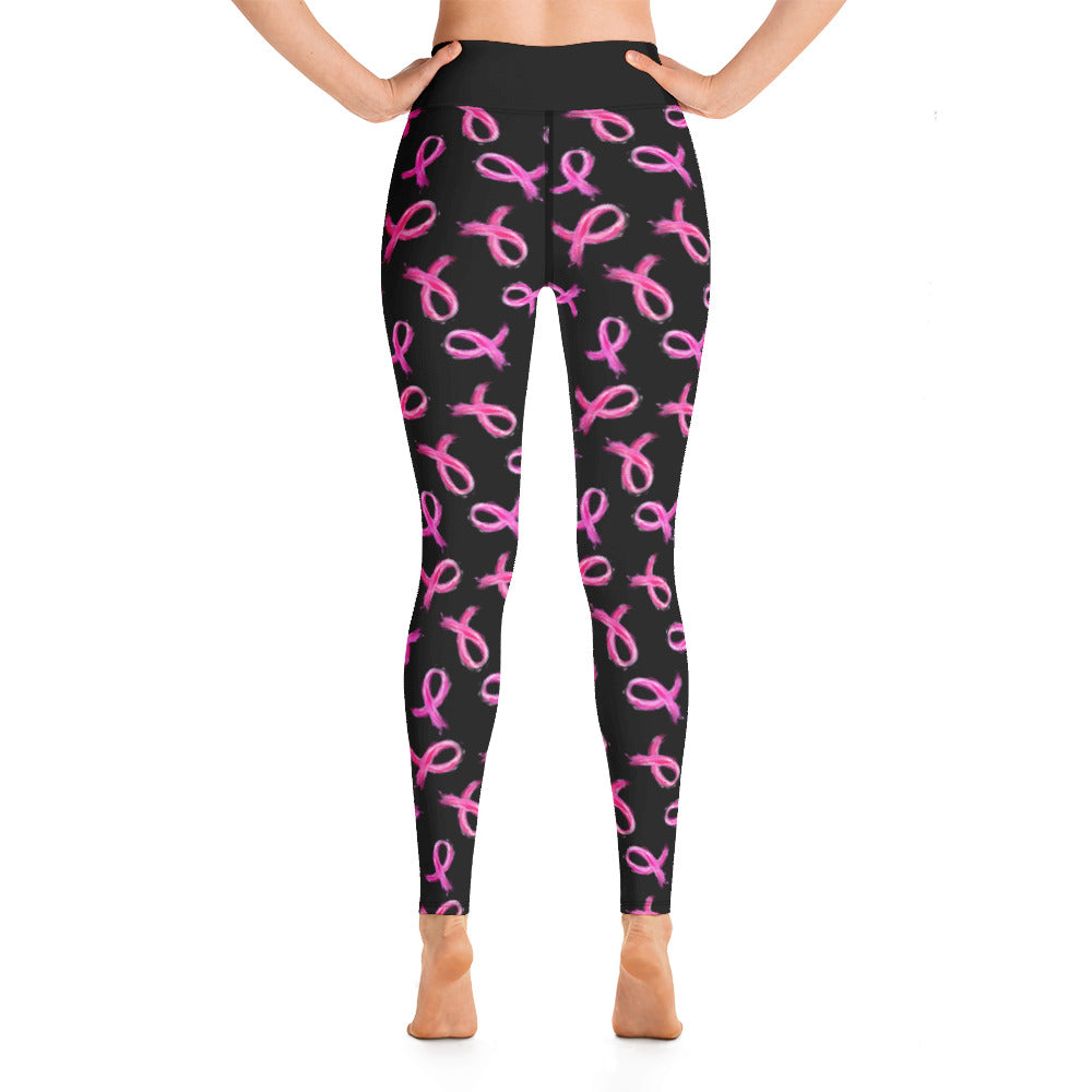 Painted Pink Ribbon Yoga All Over Print Leggings