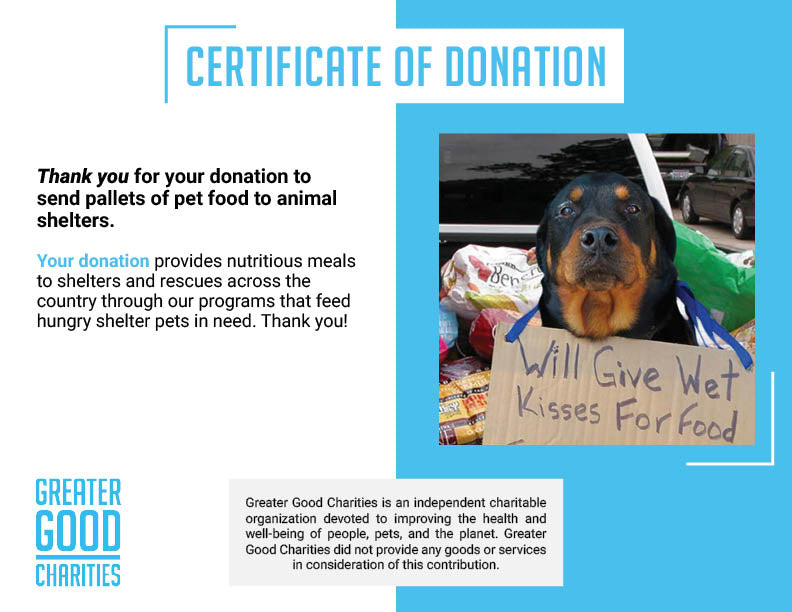 Pallets of Pet Food for American Shelters