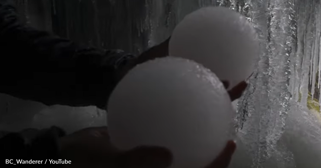 Man Discovers Waterfall That Naturally Forms Perfect Ice Balls