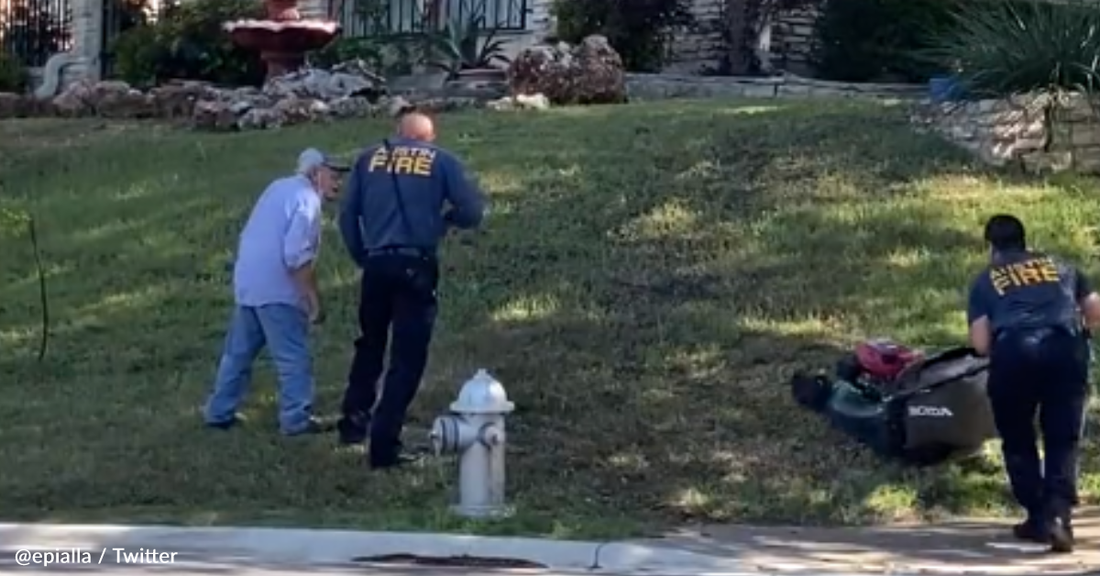 Firefighters Pull Over To Help 95-Year-Old Mow His Lawn