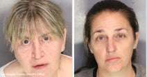 Split image showing two separate mugshot-style photos of two women.